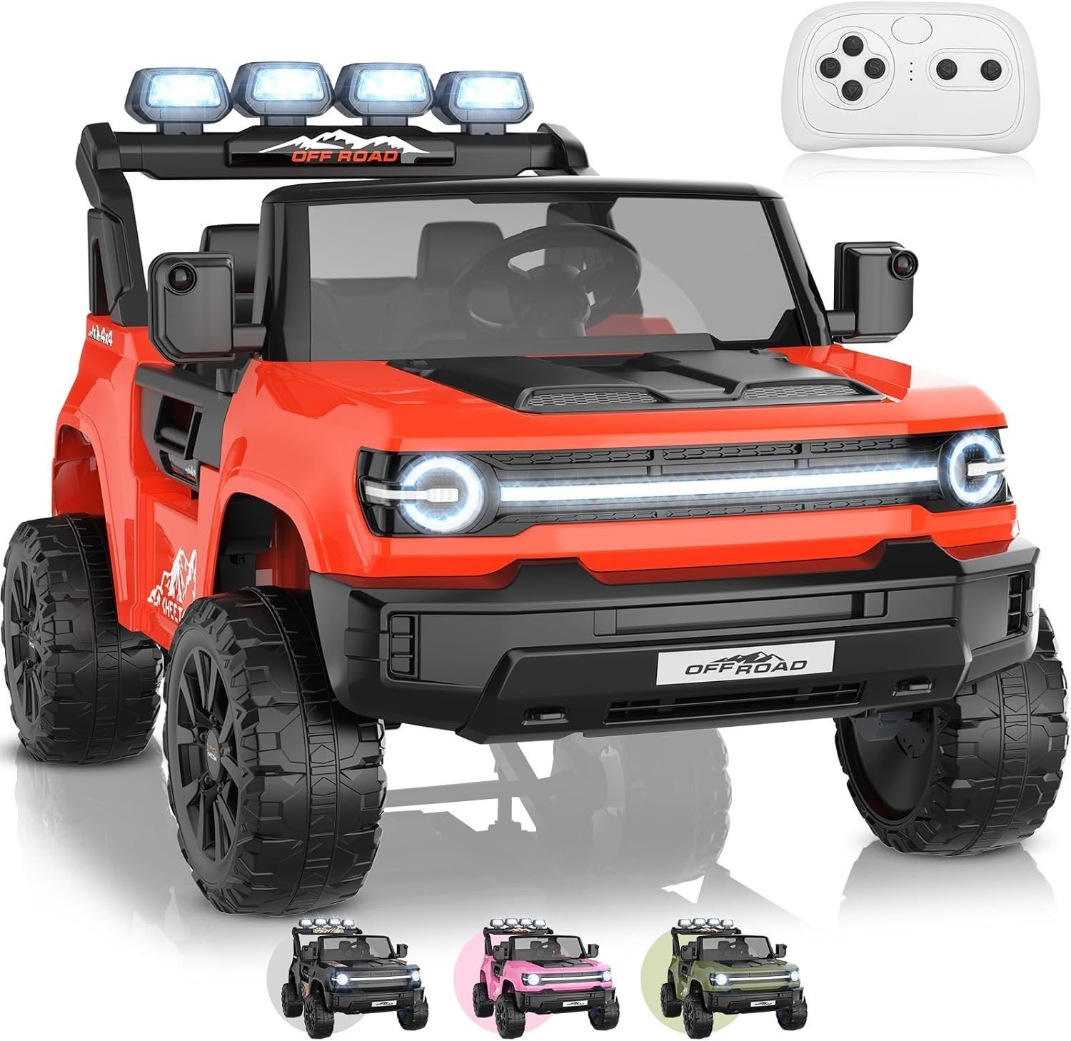 24V Electric Ride on Car for Kids, 4WD/2WD Switchable, LED Light, Back Storage