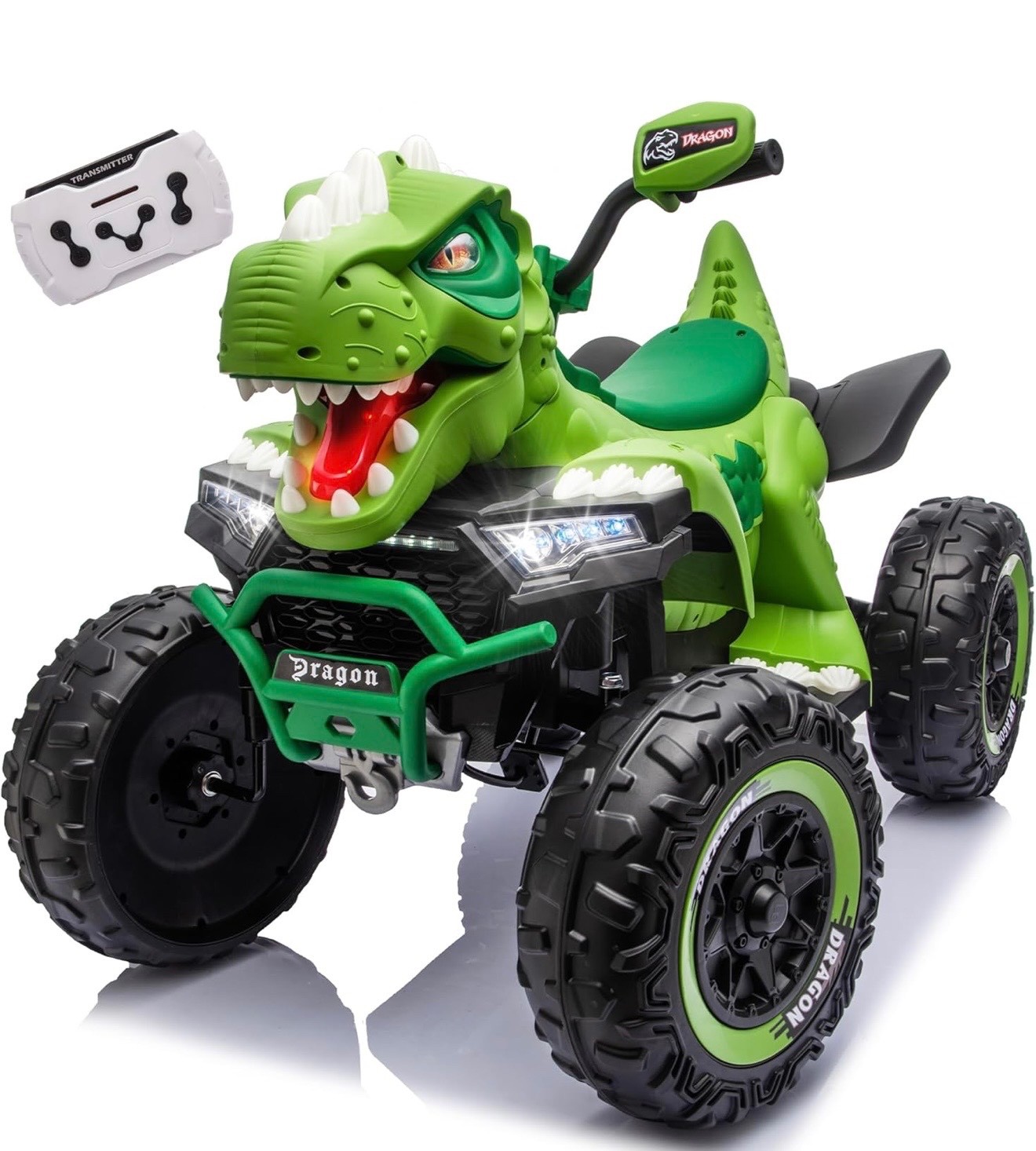 24V Dinosaur Ride On ATV for Kids, Electric 4 Big Wheel Car w/ MUSIC,BT and LED