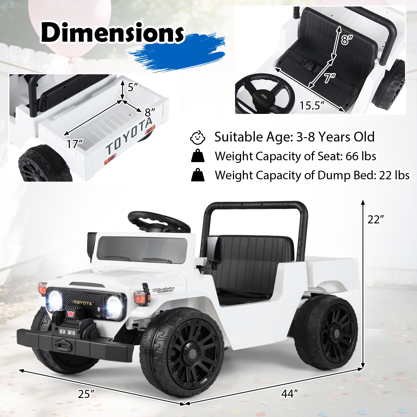 Licensed Toyota Ride On Truck w/Parent Remote Control, Spring Suspension, Light