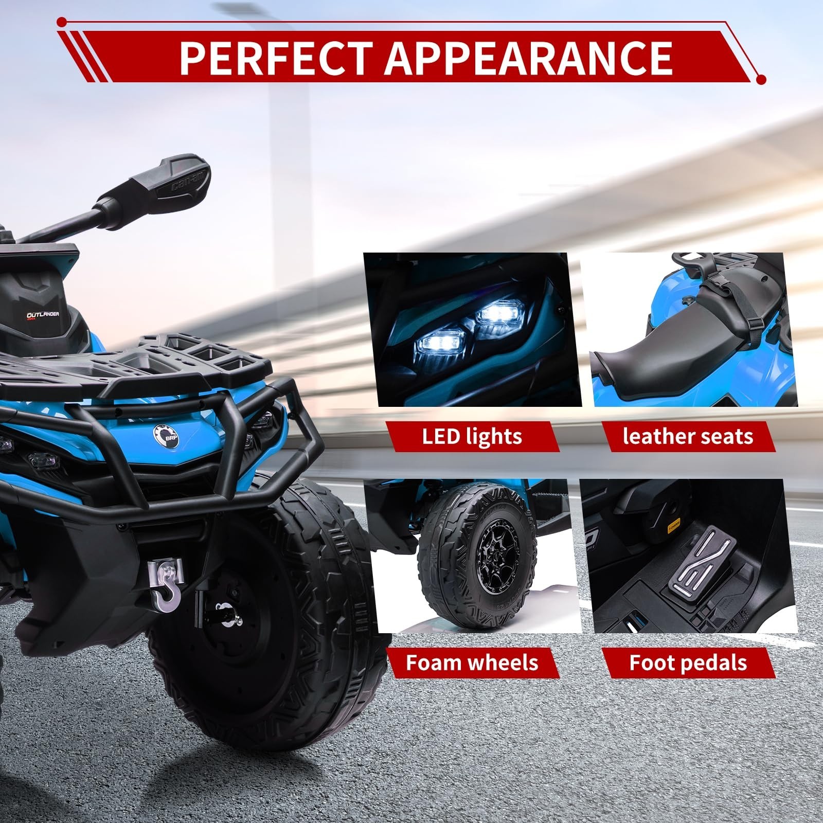 24V Kids Ride On Car Electric ATV Toy Car 2 Seaters LED Light For Christmas Gift