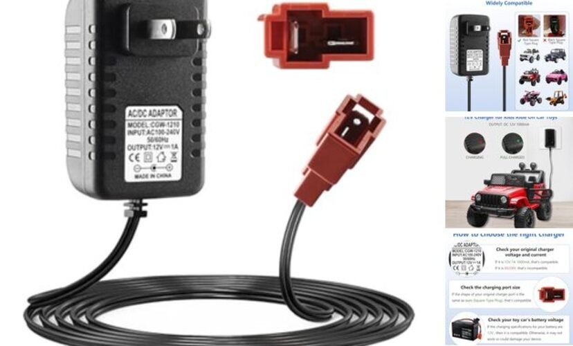 12V Battery Charger for Ride On Car Toy, Compatible with BMX X6, Kid TRAX GMC,