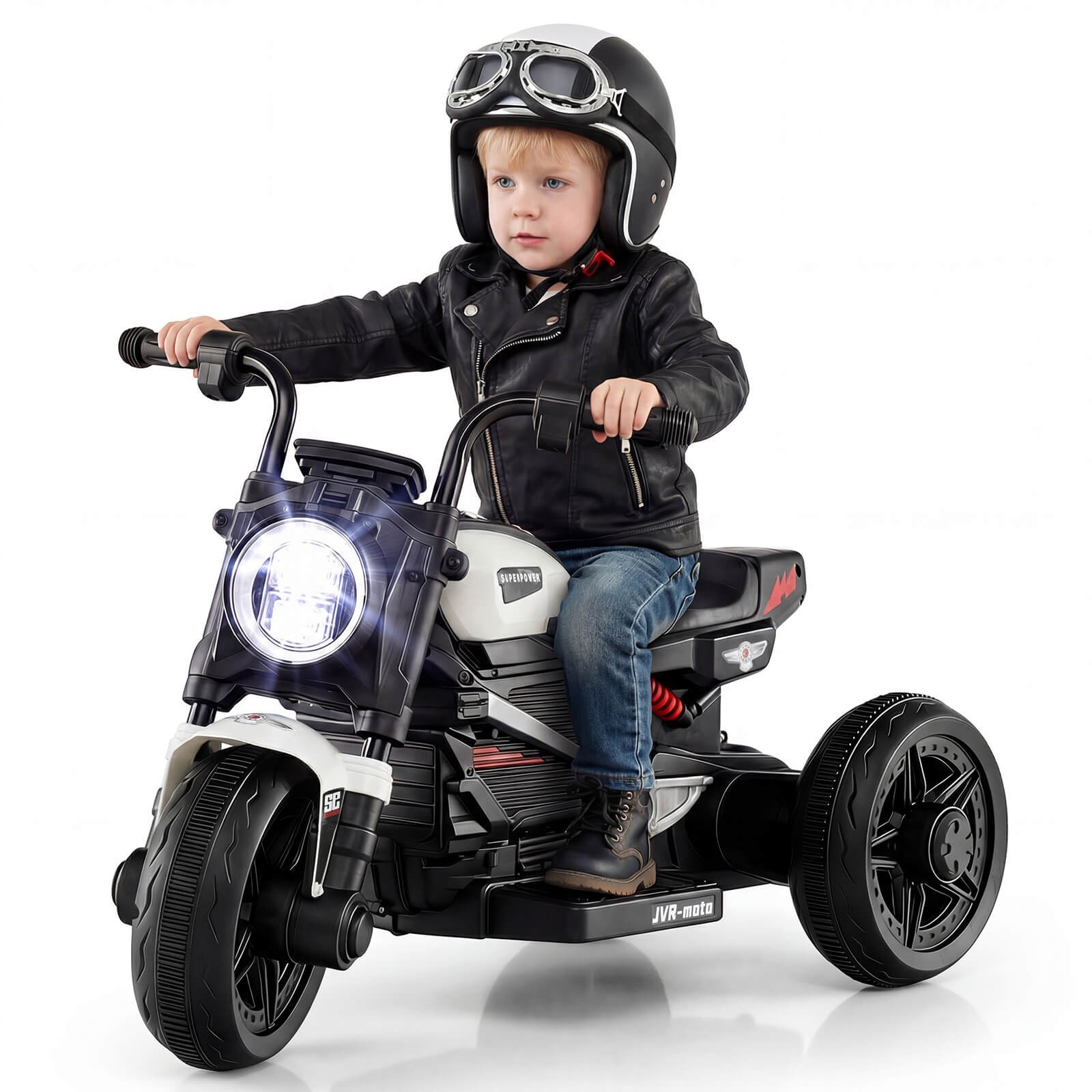 6V Kids Motorcycle w/Song,Story,LED Headlights,Accelerator Pedal&3 Wheels,White