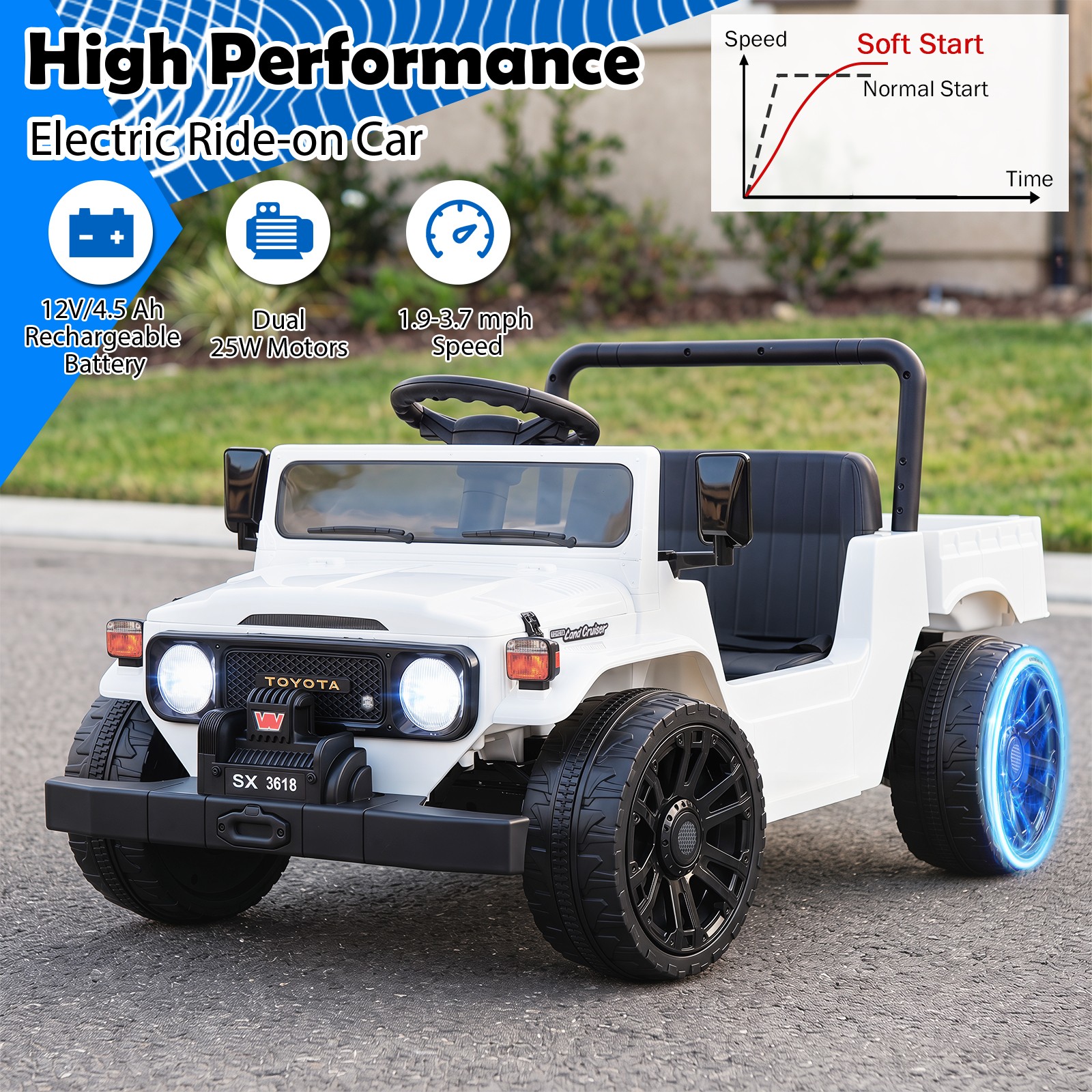 Licensed Toyota Ride On Truck w/Parent Remote Control, Spring Suspension, Light