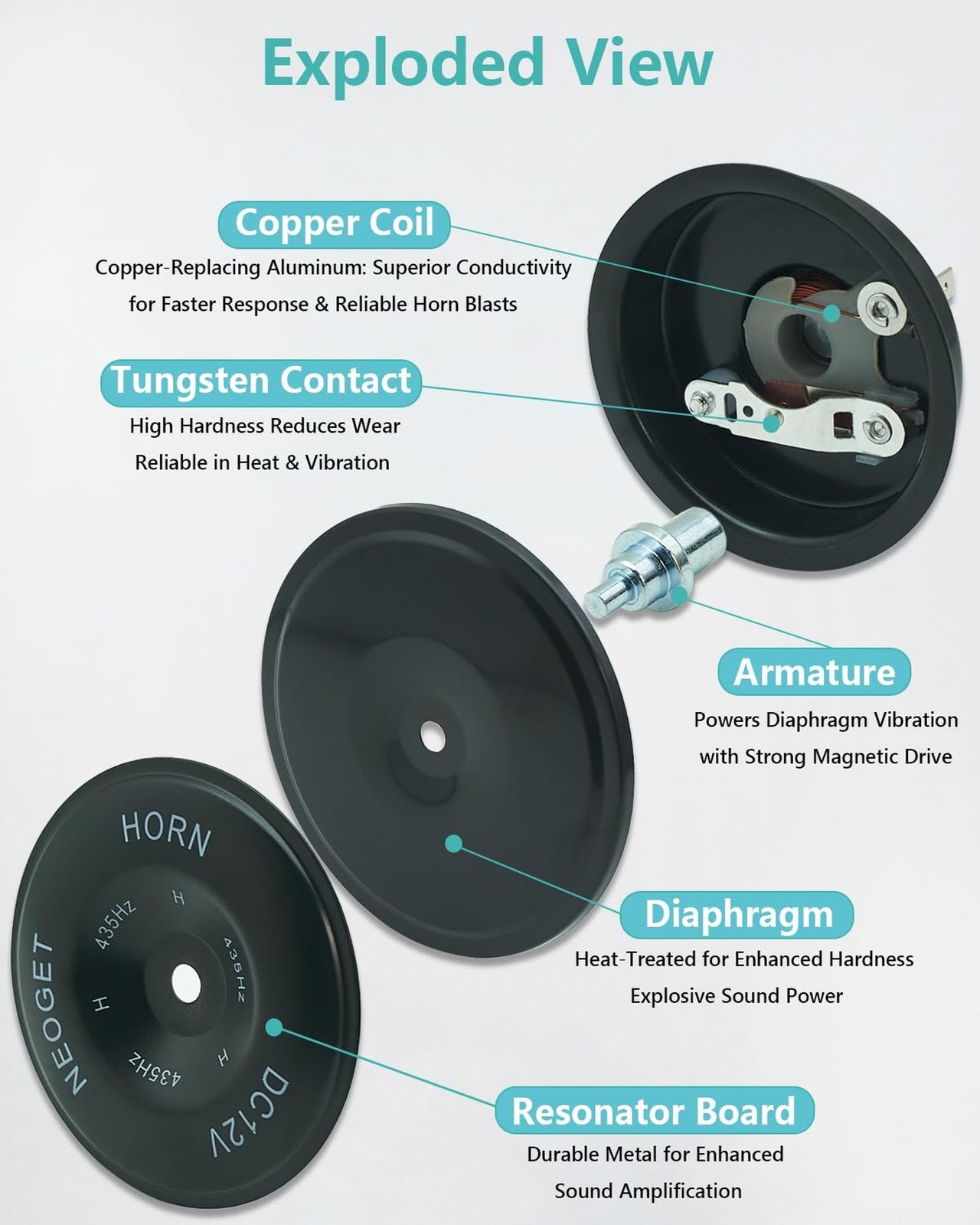 NEOGET Disc Horn 12V Electric Loud High Low 2 Tone Horn Replacement Kit 90mm …