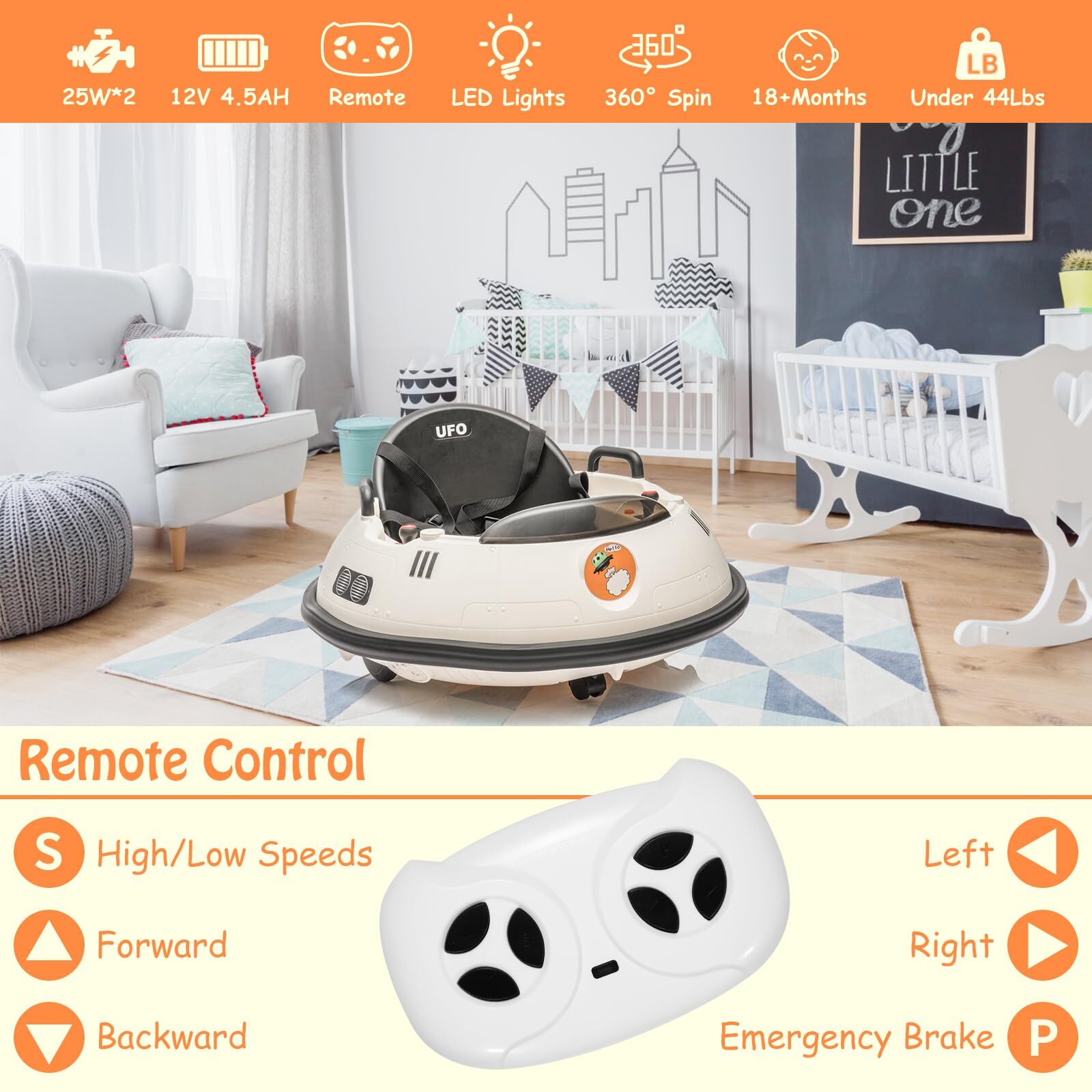 12V Ride on Bumper Car 360° Spin Toddlers Electric Fun Toys with Remote Control