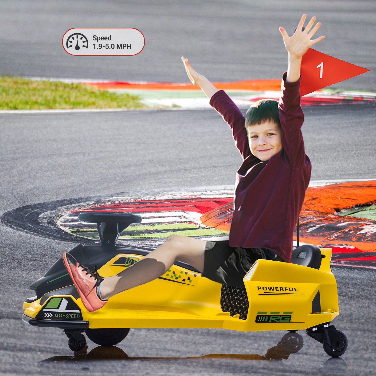 Drifting Car for Kids,45W Brushless Quiet Motor,Fast 5 Mph Electric Ride on Car
