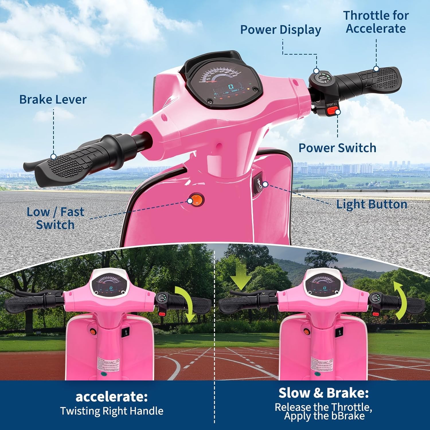 24V Electric Moped Scooter for Kids Ages 8-14,Motorcycle Toys for Kids with LED