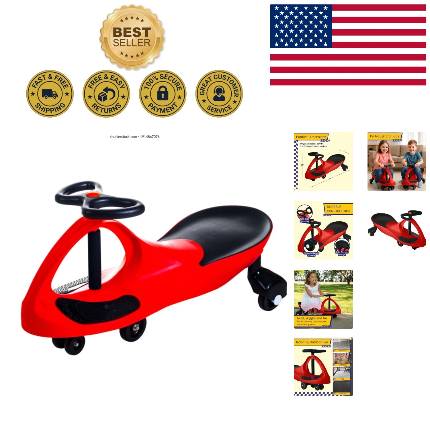 Wiggle Car Ride-On Toy for Ages 3+ – No Batteries, Just Twist & Go (Red)