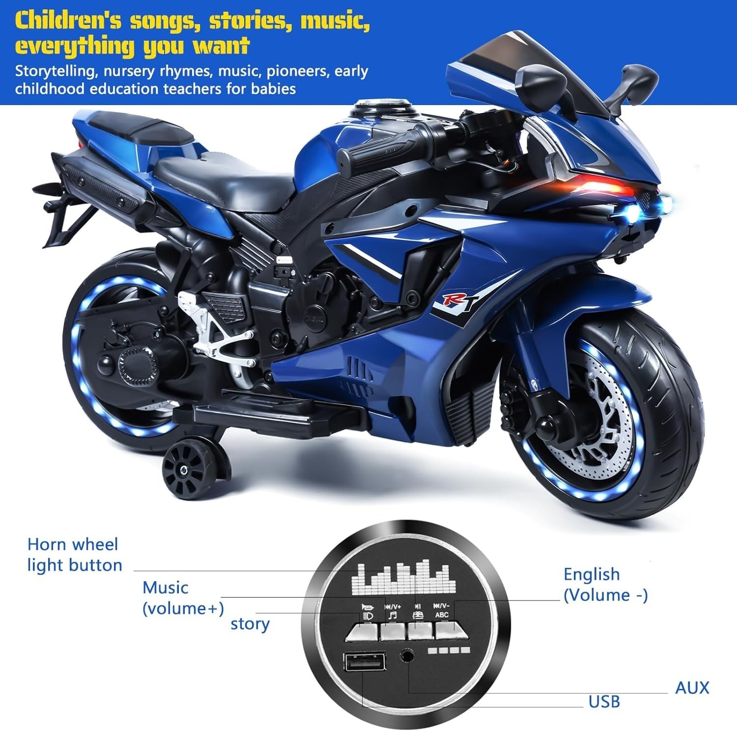 12V Kids Electric Motorcycle, Battery Powered Dirt Bike for Children 2-8 Years