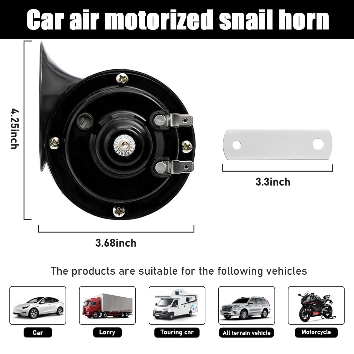 Sylvil 300DB Super Loud Car Horn, 12V Waterproof 4.25×3.68 inches, Black