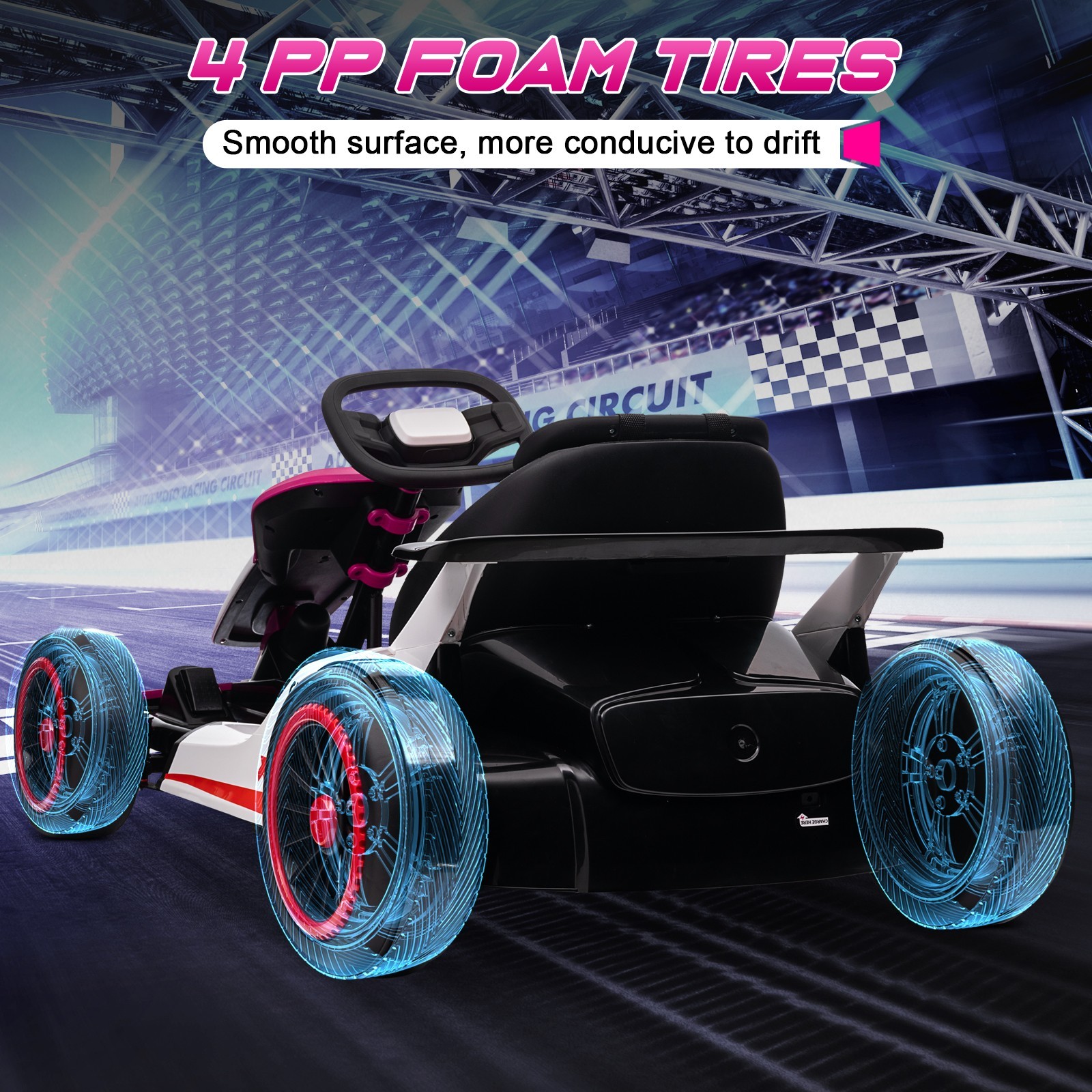 24V Kids Go Kart 400W Motor 3-5MPH Gravity Steering Bluetooth Spray Outdoor Toy