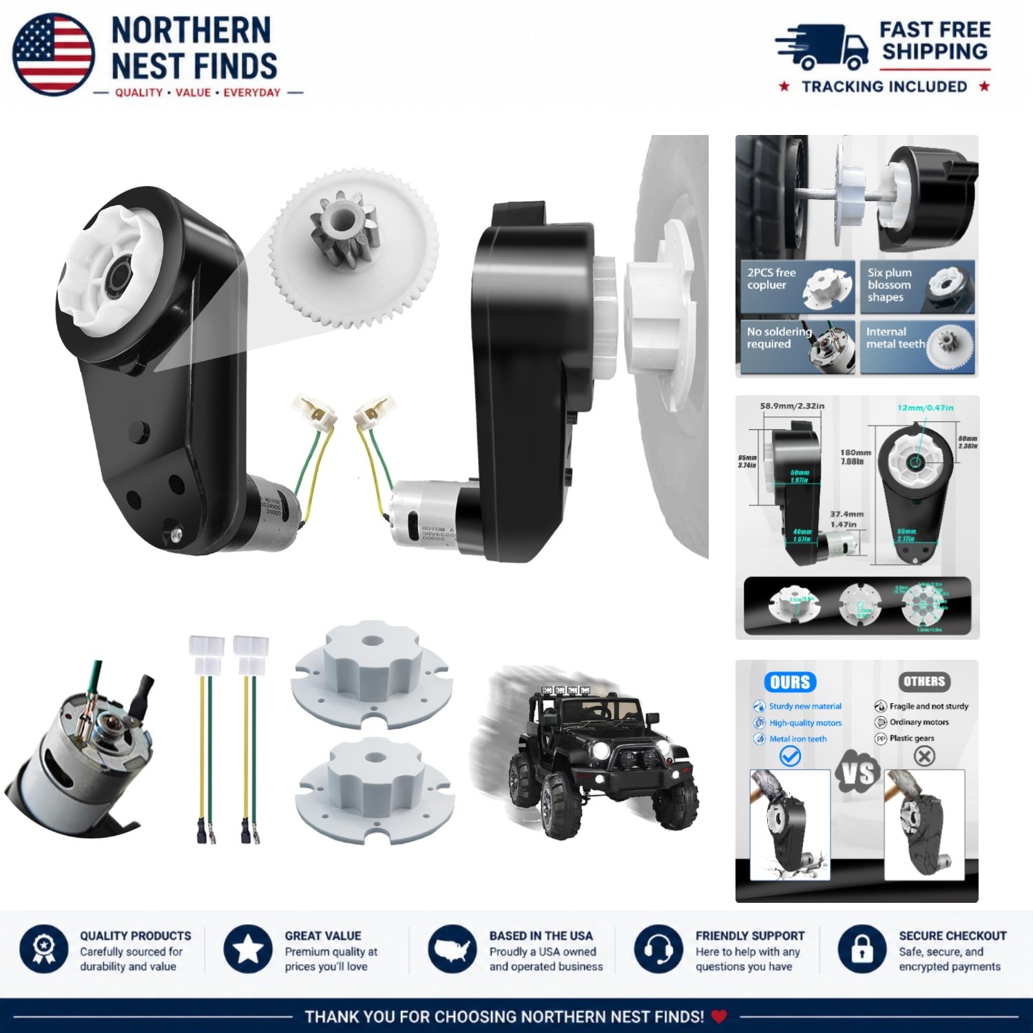 High-Speed 2PCS 24V RS555 35000RPM Motor Gearbox for Kids Ride-On Vehicle