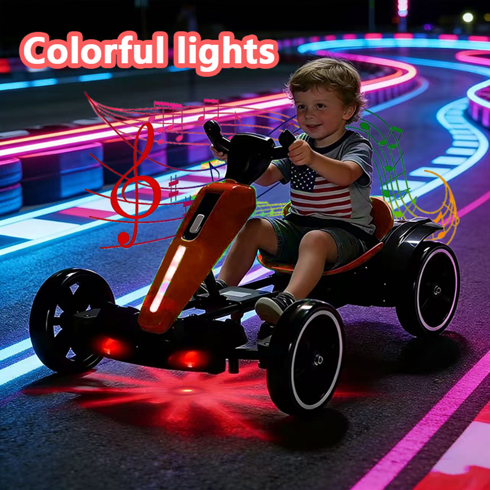 12V Electric Go Kart for Kids Ride on Toy with Adjustable Seat Flashing Light