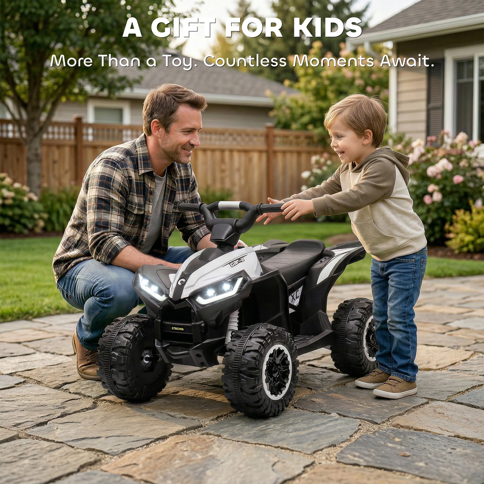 Four Wheeler for Kids with Music, Electric Ride-on Toy for Toddlers, White