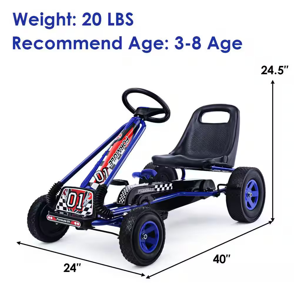 7 In. Kids Ride on Pedal Powered Bike Go Kart Racer Car Outdoor Blue