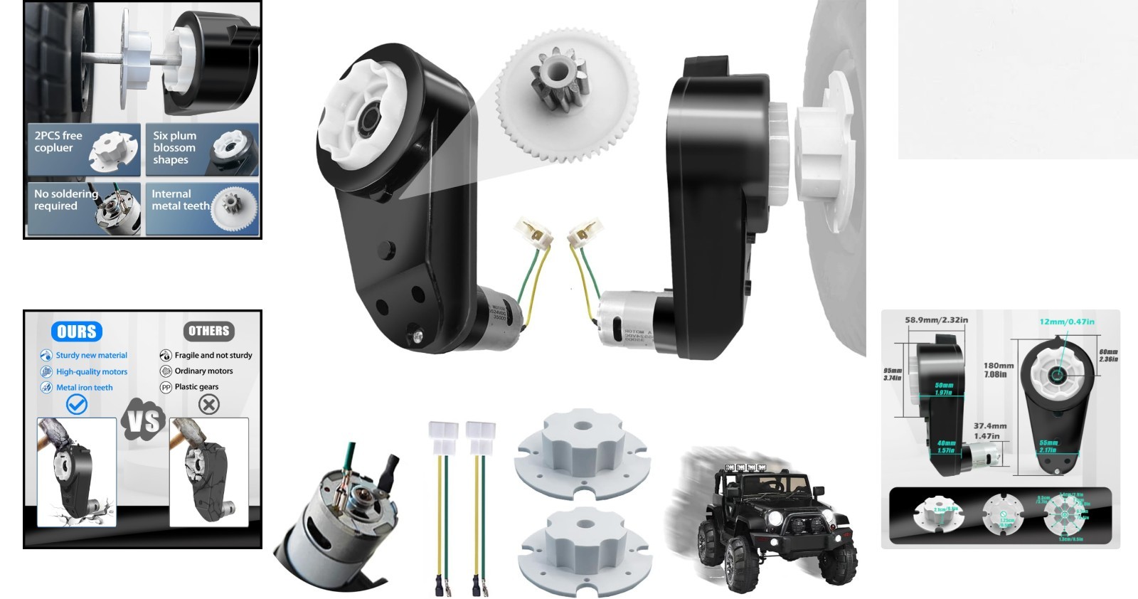 Complete 24V Motor Gearbox Conversion Kit for Kids Electric Vehicle Upgrades