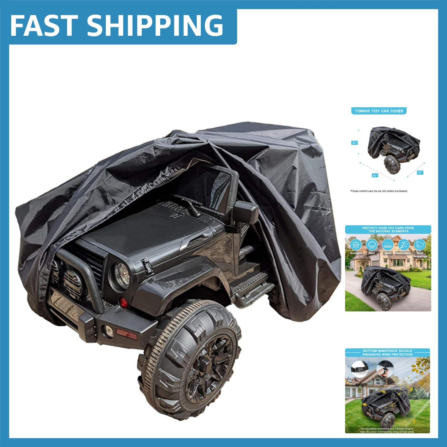 Waterproof Toy Car Cover – Universal Fit for 55″x33″x32″ Vehicles