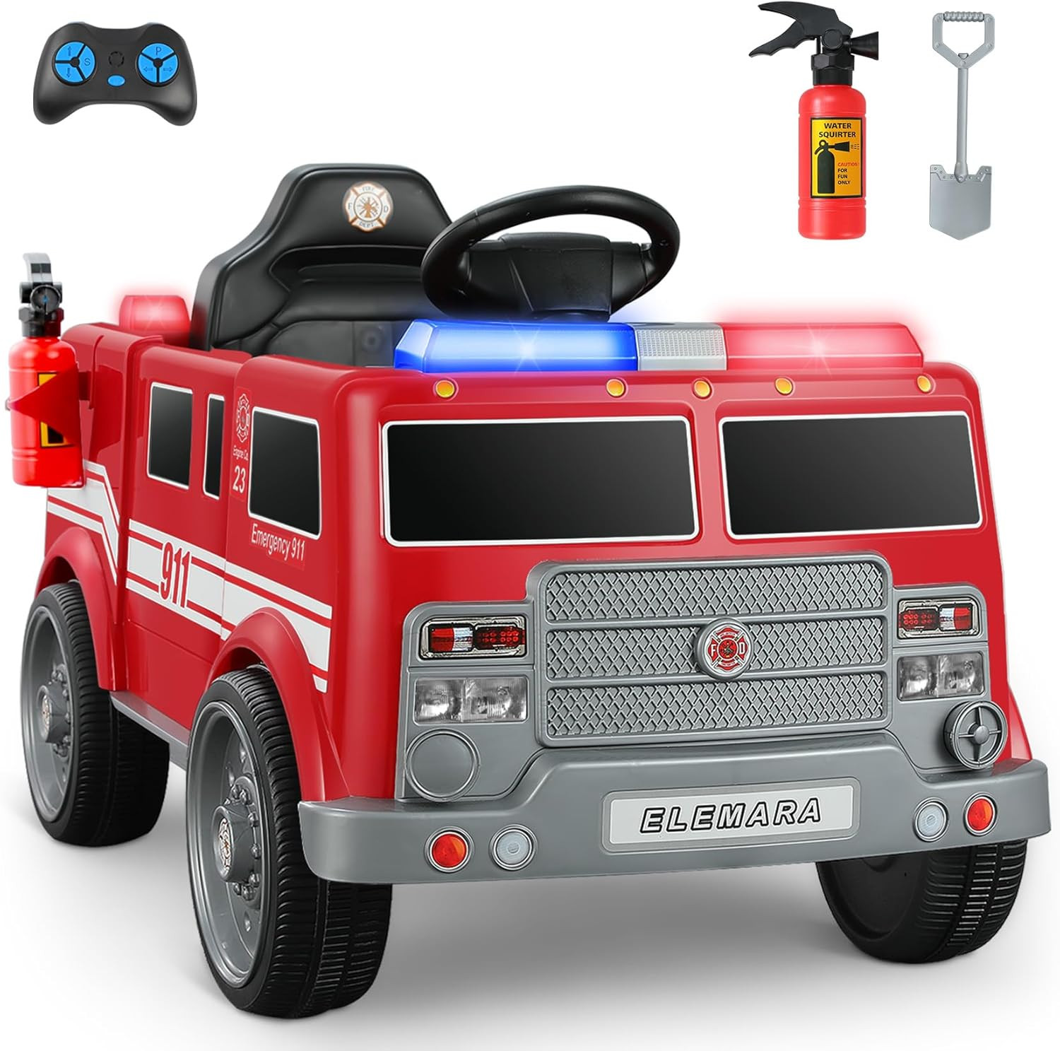 12V Ride on Fire Truck, Battery Powered Toddler Electric Vehicle W/Parent Remote