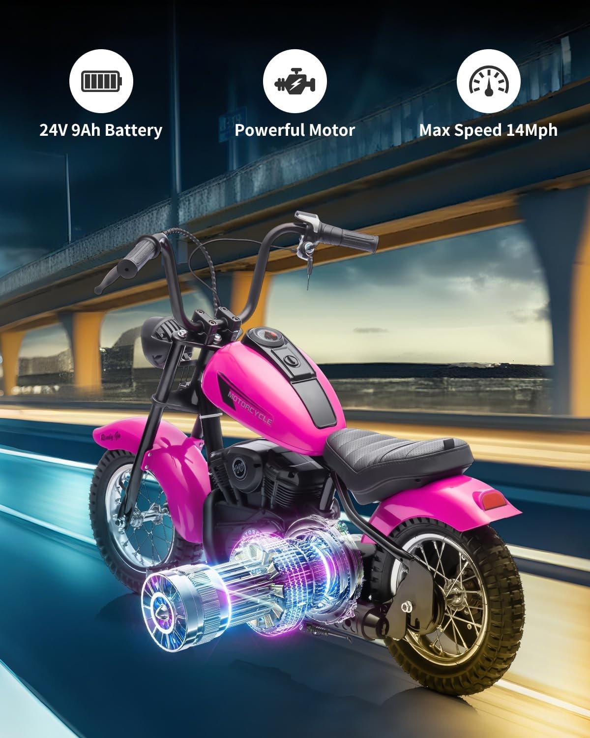 Kids Electric Dirt Bike (Ages 8-14) 24v 250w,LED,Leather Seat,Dual Speed Modes