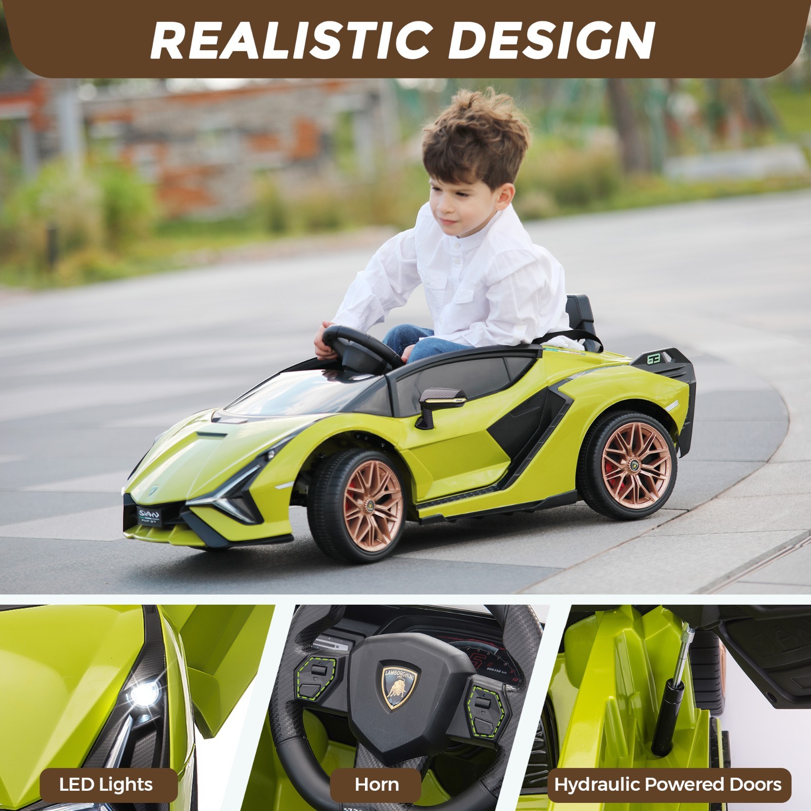 TOBBI 12V Lamborghini SIAN Kids Electric Ride On Car Toy w/ Remote Control