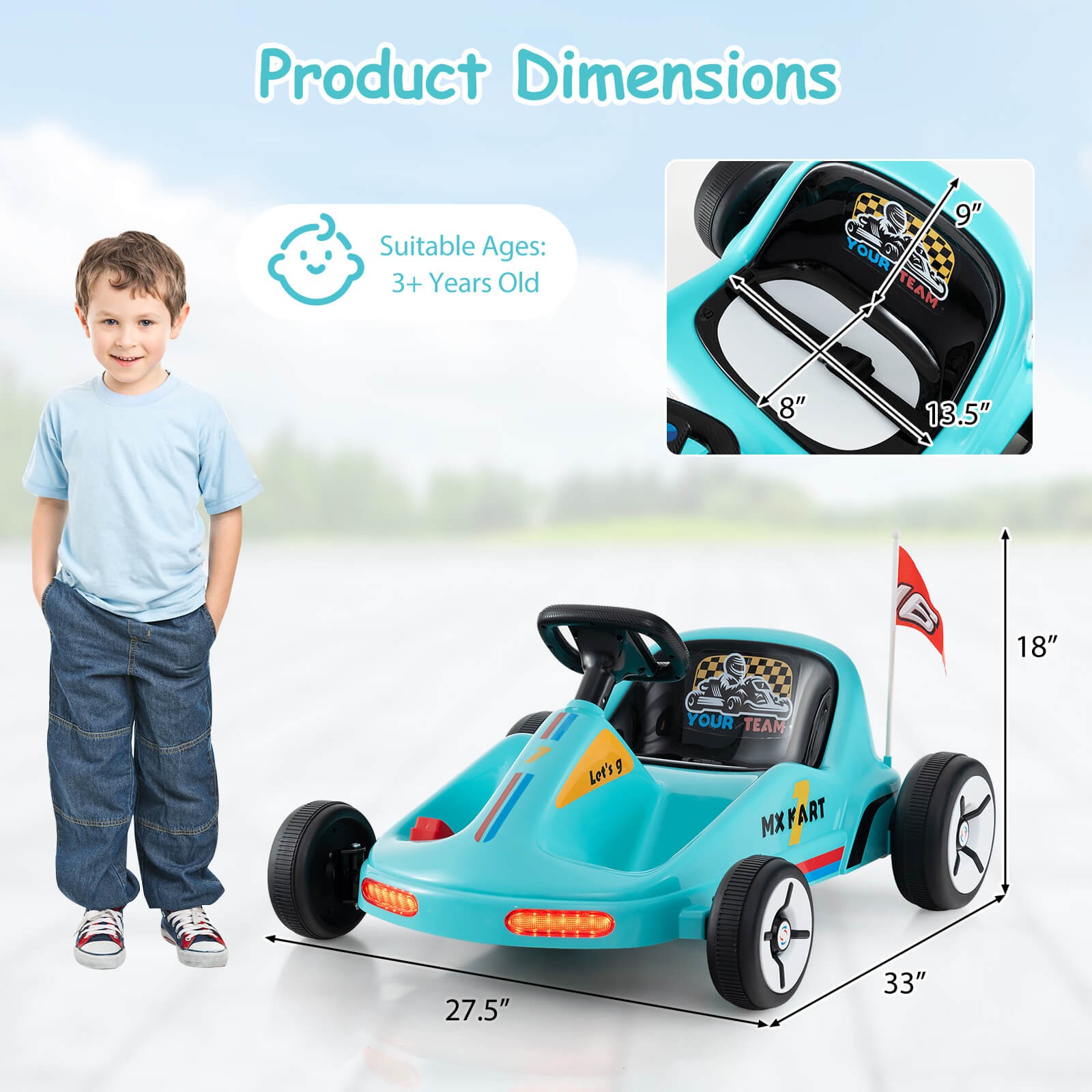 12V Kids Electric Go Kart 7AH Battery Powered Ride on Race Toy w/ Remote Control