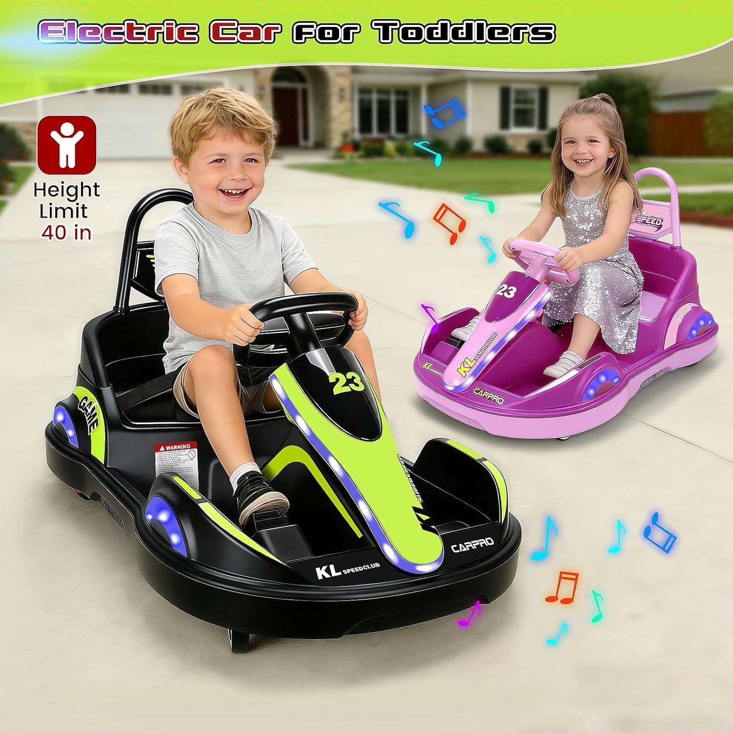 NEW! 12V Kids Electric Ride On Bumper Car Remote 360 Spin LED Music Green/Black