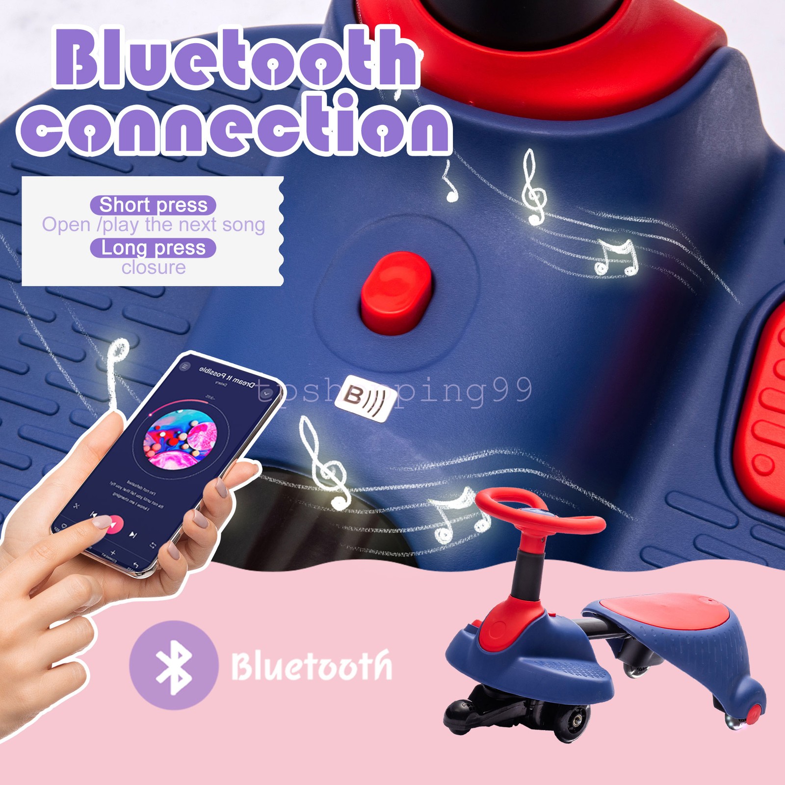 Ride On Electric Wiggle Car with Pedal Cyber Wiggle for Ages 3+ Rotates 360°