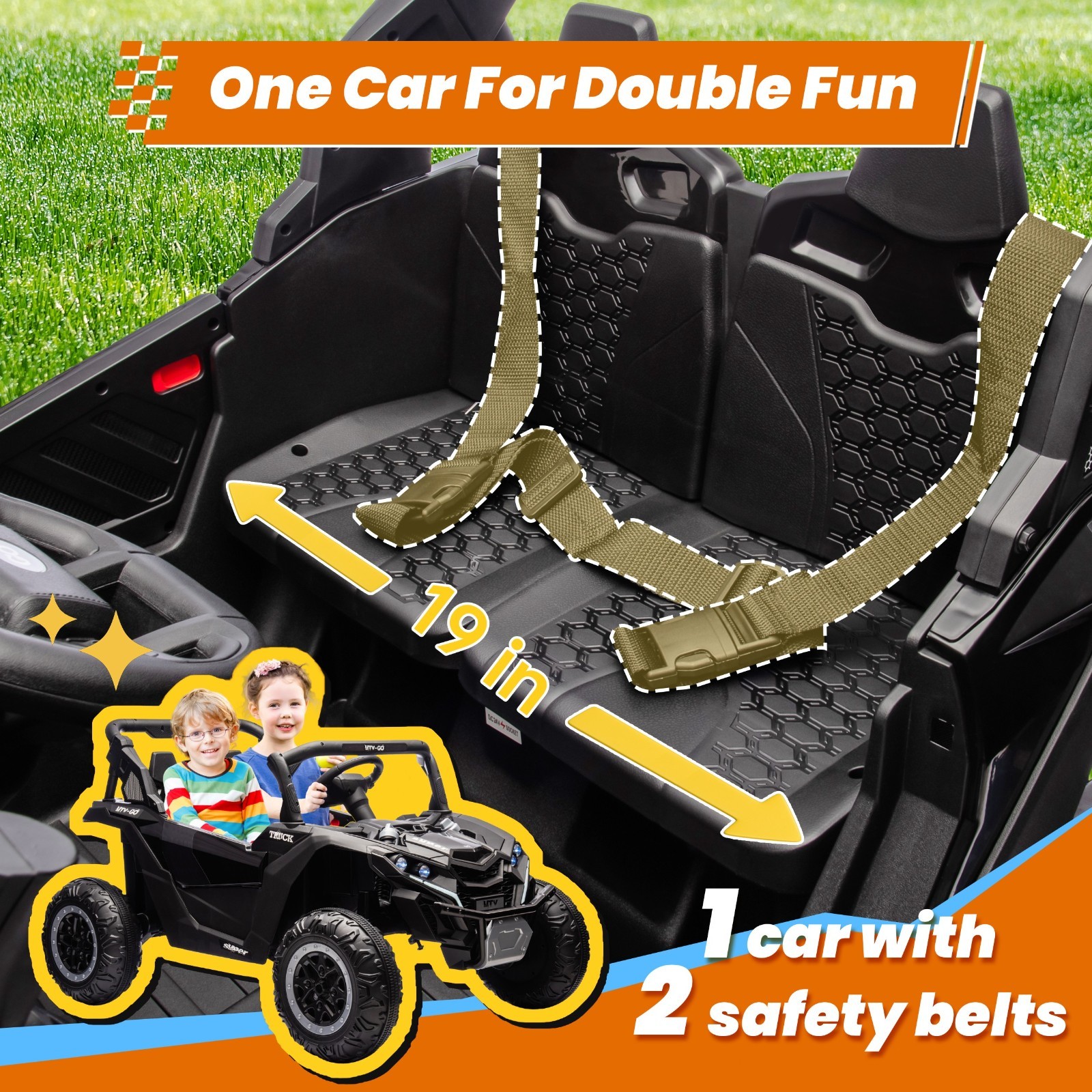 24V 2-Seat Kids UTV Parent Remote Slow Start Suspension Bluetooth USB LED Black