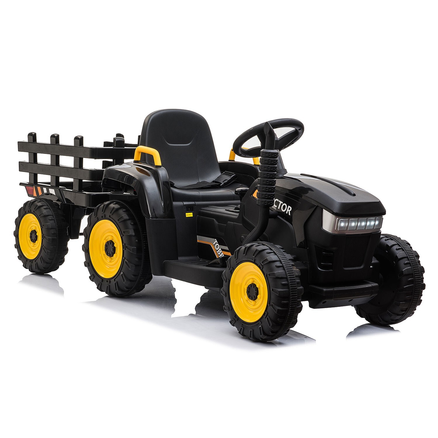 TOBBI 12V Kids Ride On Car Electric Tractor Battery Powered Toy Car w/ Trailer
