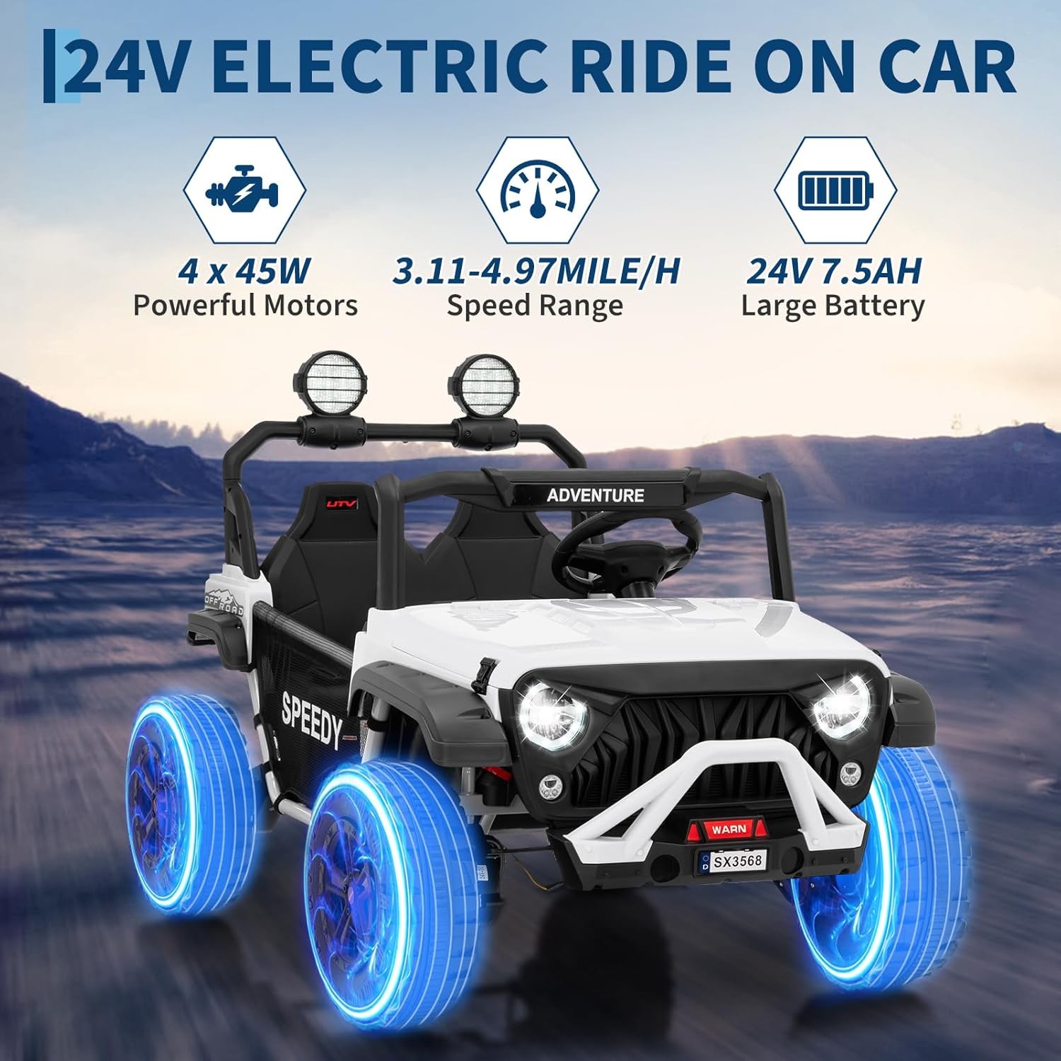24V 2 Seats Ride On Car 4WD Electric Car Toys 4.97MPH for Kids with Remote