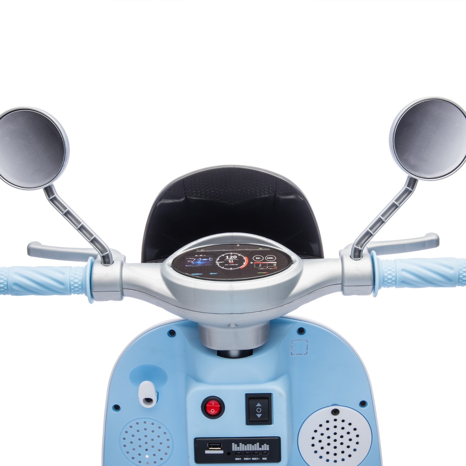 Kids 2-Seater Ride-On Motorcycle 12V with 2 Motors – 3-Wheel, USB, for 3-6, Blue