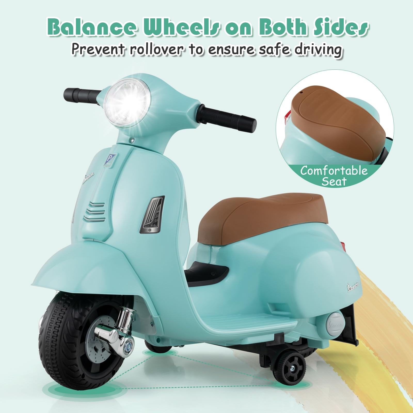 Licensed Vespa Kids Motorcycle by INFANS, 6V Battery Powered Motorbike for To…