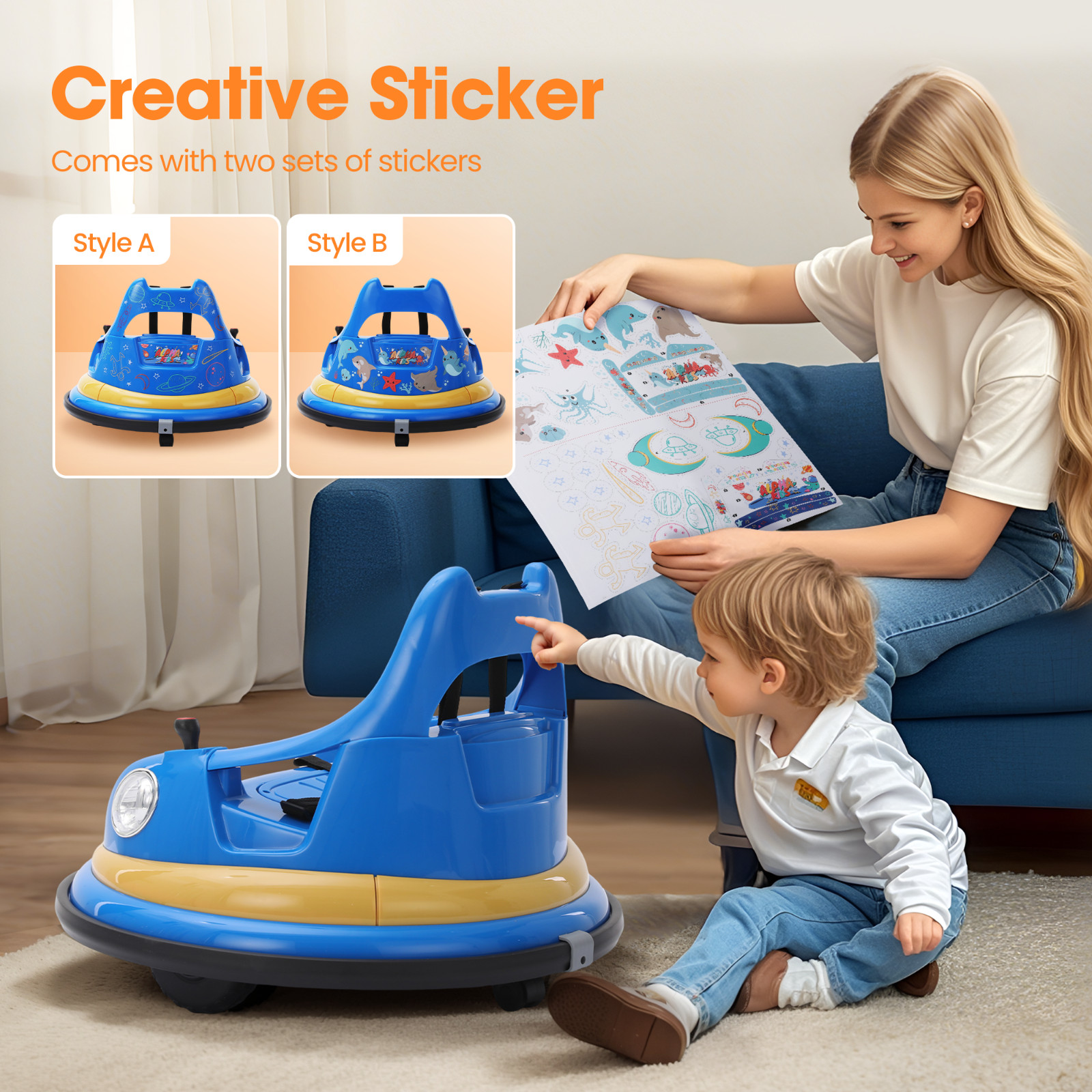 Electric Bumper Car for Kids 1.5-6 Years with Remote Control DIY Stickers 12V