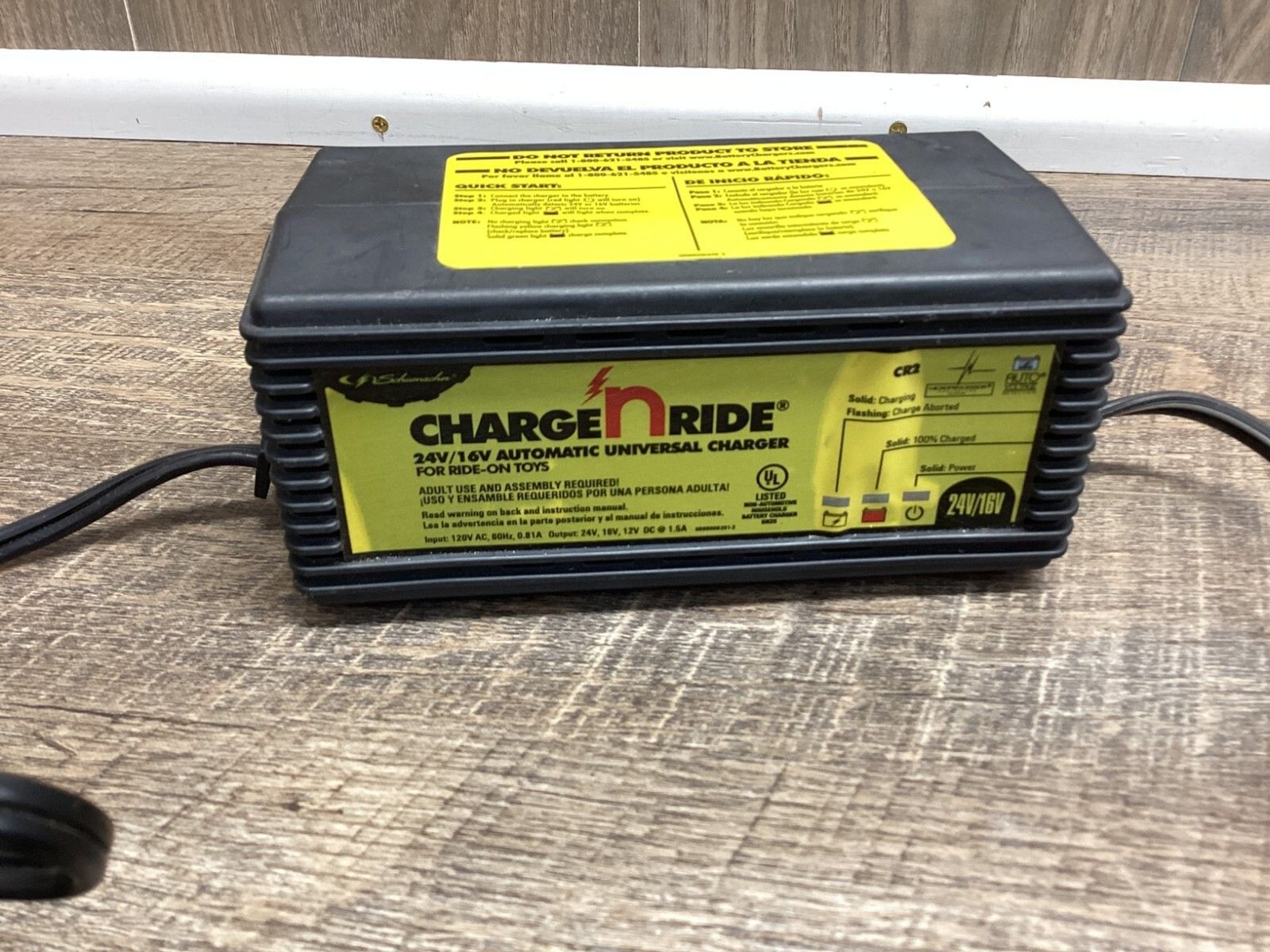 SCHUMACHER CHARGE N RIDE CR2 UNIVERSAL CHARGER FOR RIDE ON TOYS 24V/16V
