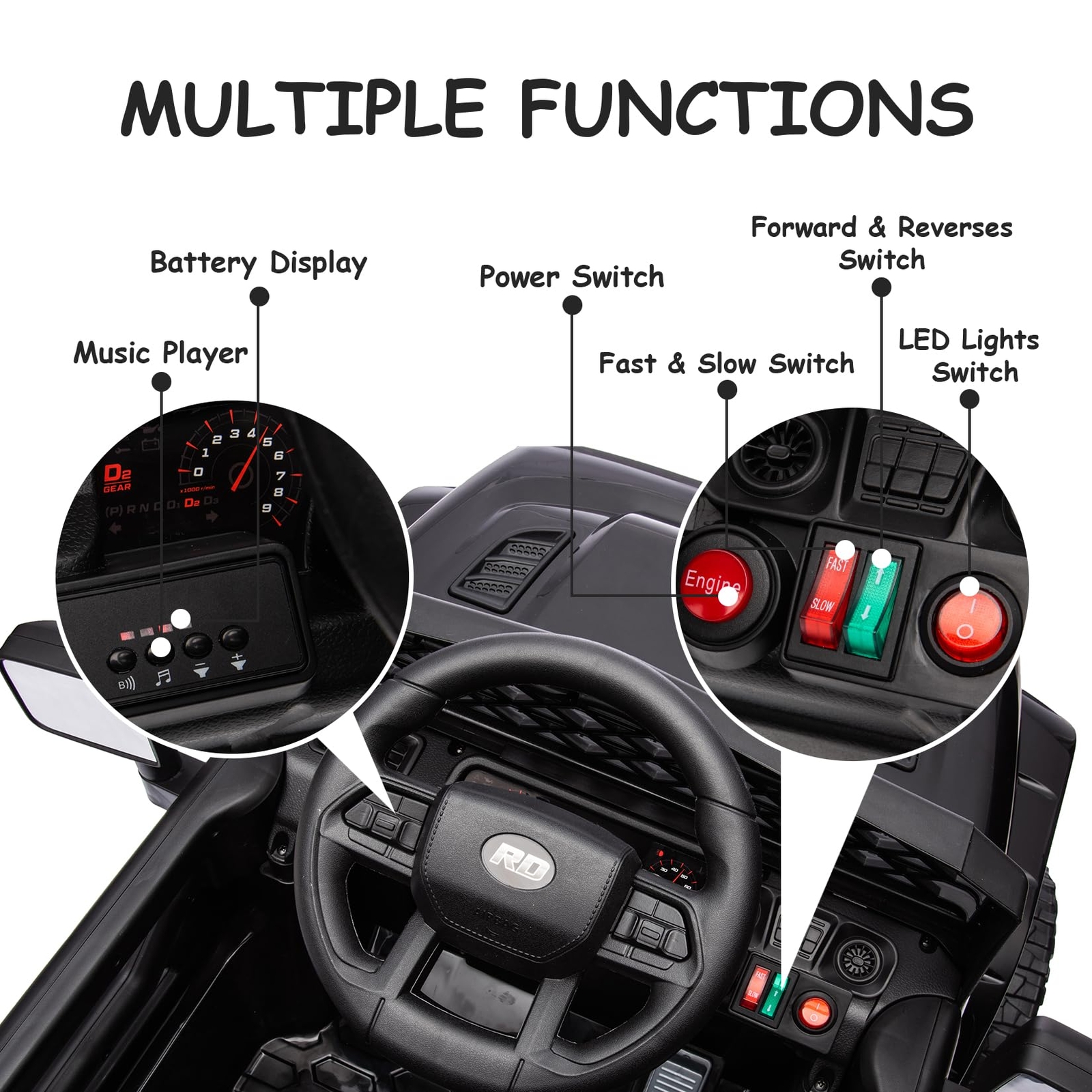12V Ride on Truck Car Kids Power Wheels Vehicle w/Remote Control LED Light Music