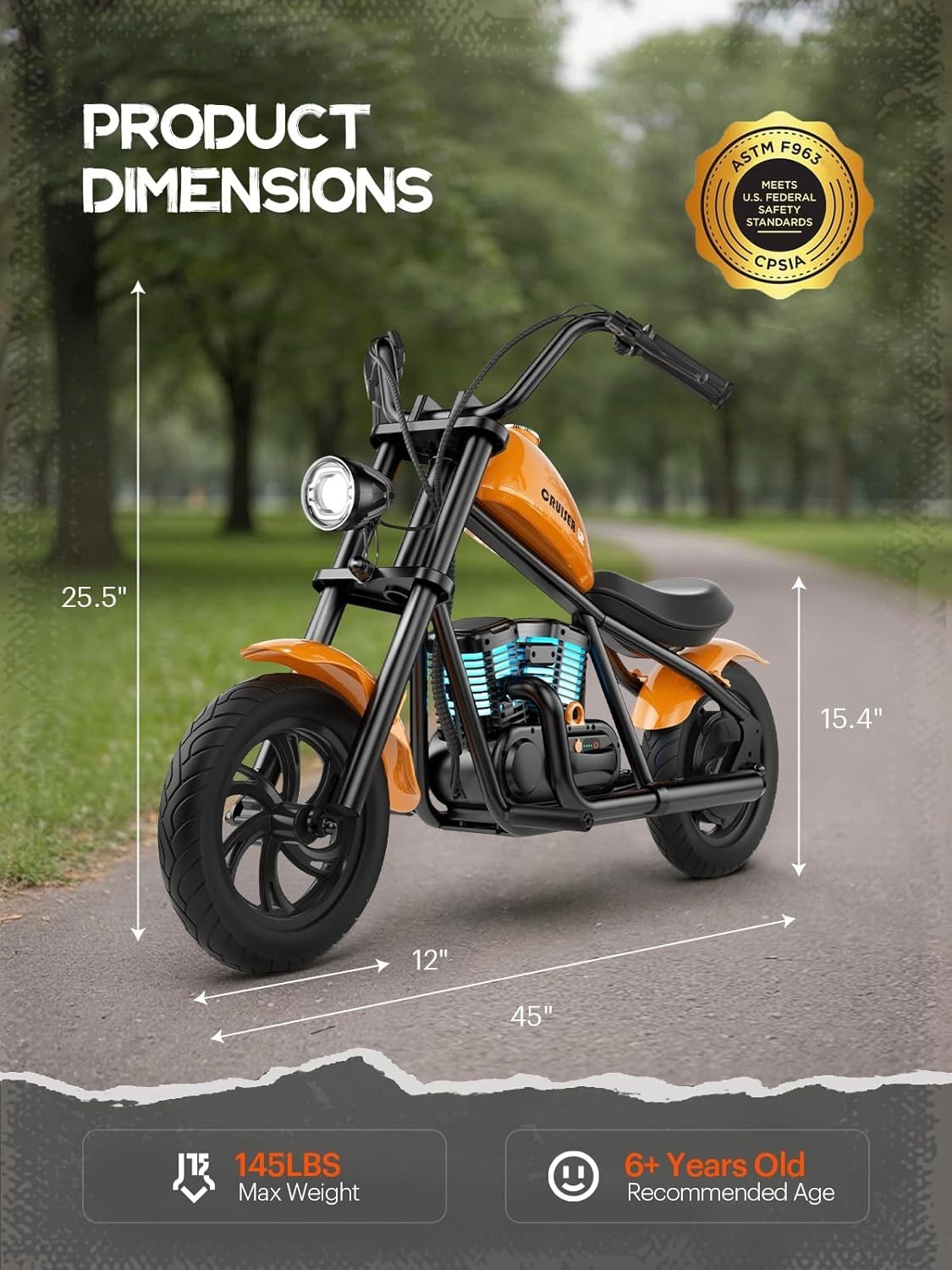 HYPER GOGO Cruiser 12 Plus Electric Motorbike 160W Motorcycle for Kids Toys USA