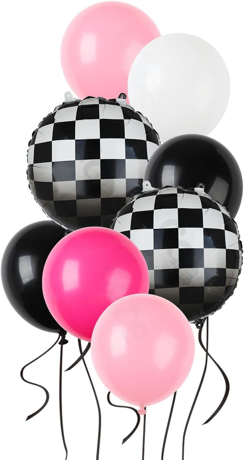 Race Car Balloon Bundle Pink Black Checkered Balloons Latex Balloon Girls One Ha