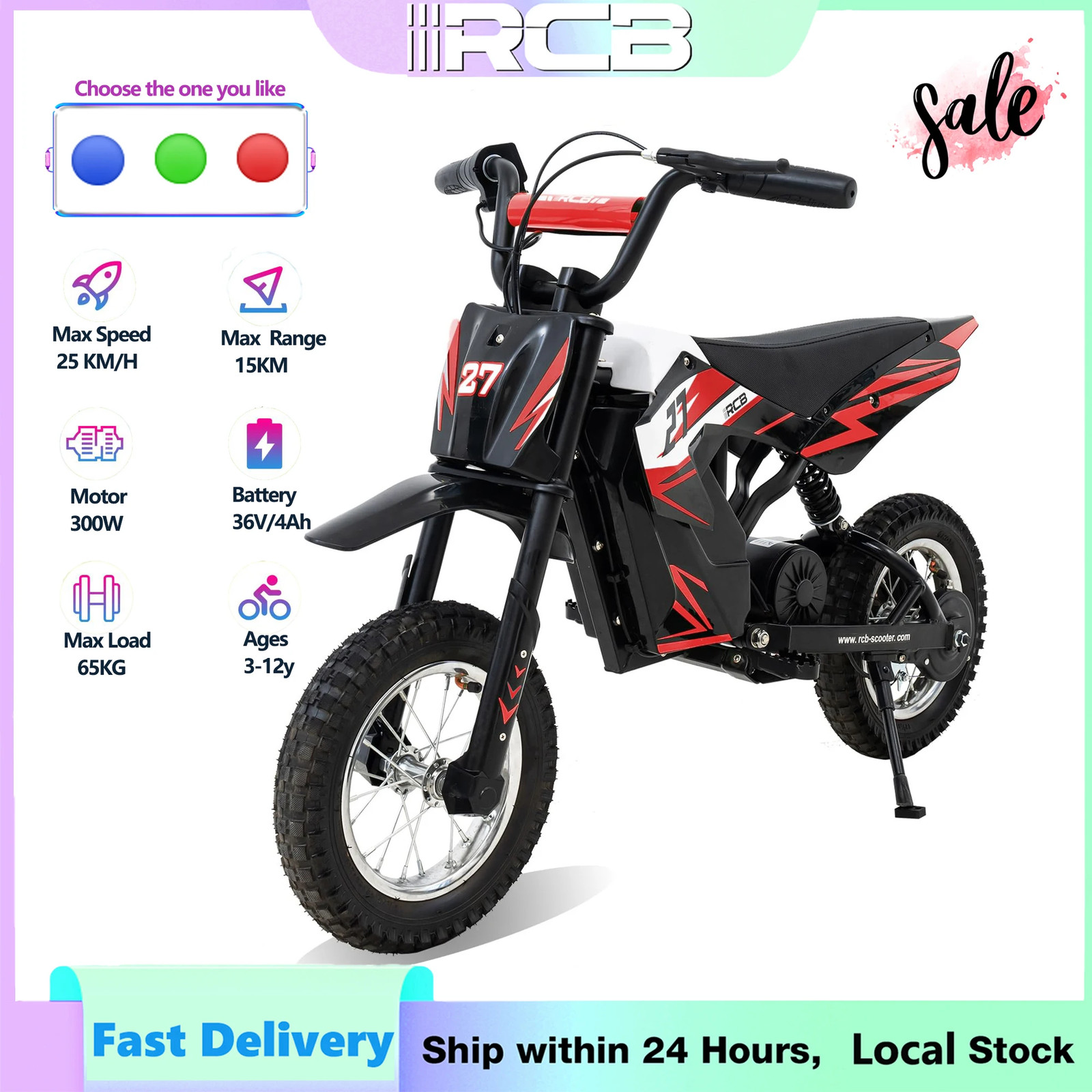 R9X Kids Electric Motorcycle, 25km/h, Range 15km, 36V RC