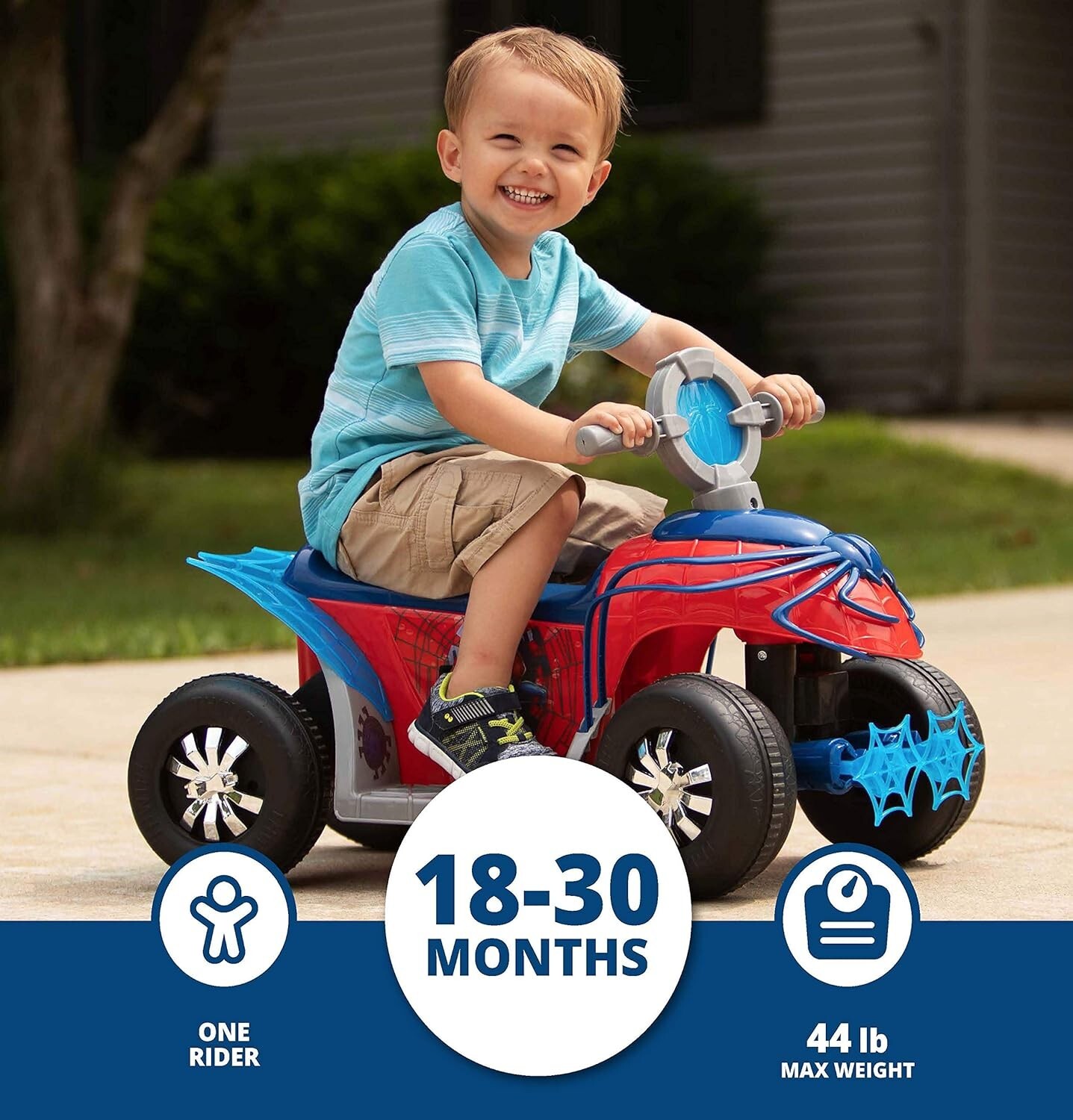 Spider-Man Quad Ride-On for Toddlers 18-30 , 44 lbs Max Capacity