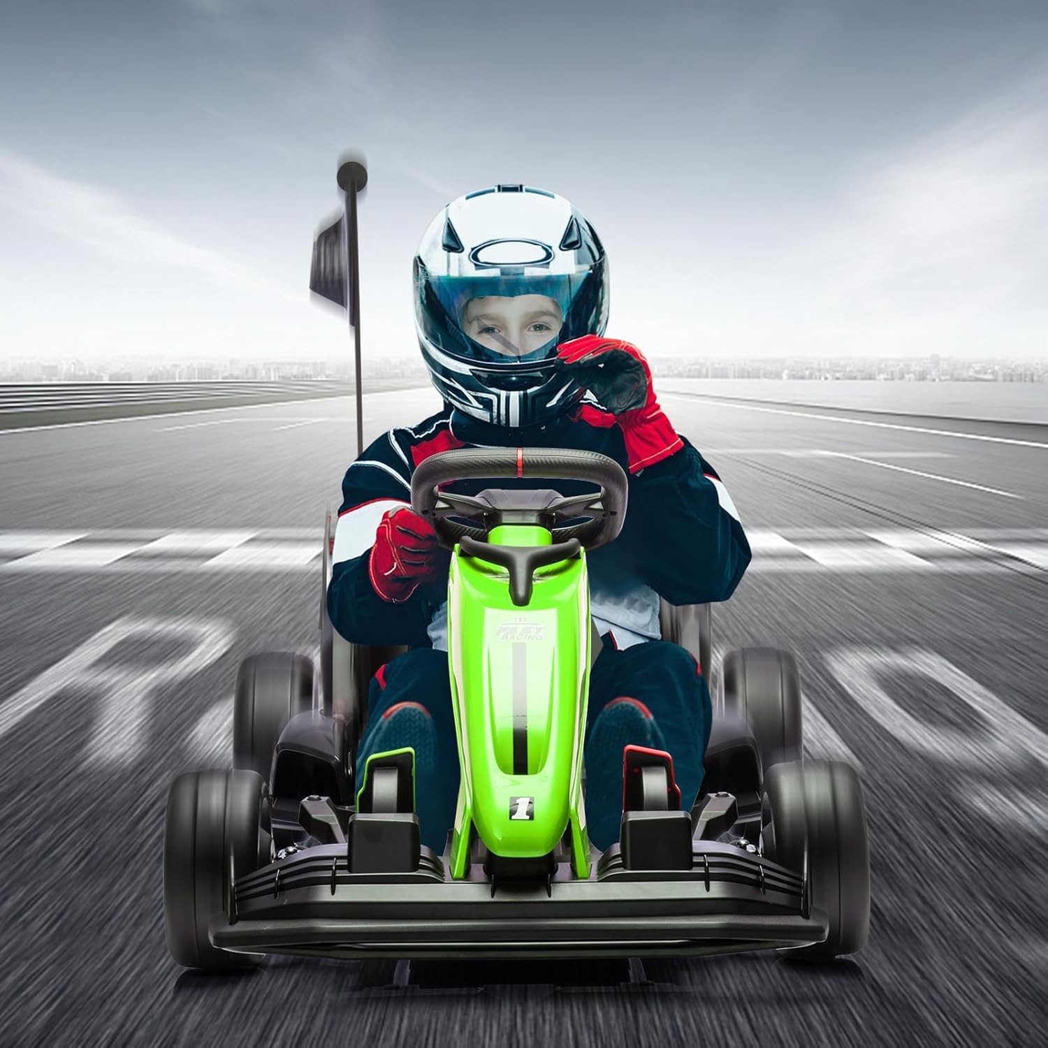 24V Drift Cart for Kids, Dual Motors, Electronic Brake, Adjustable Seat,Foldable