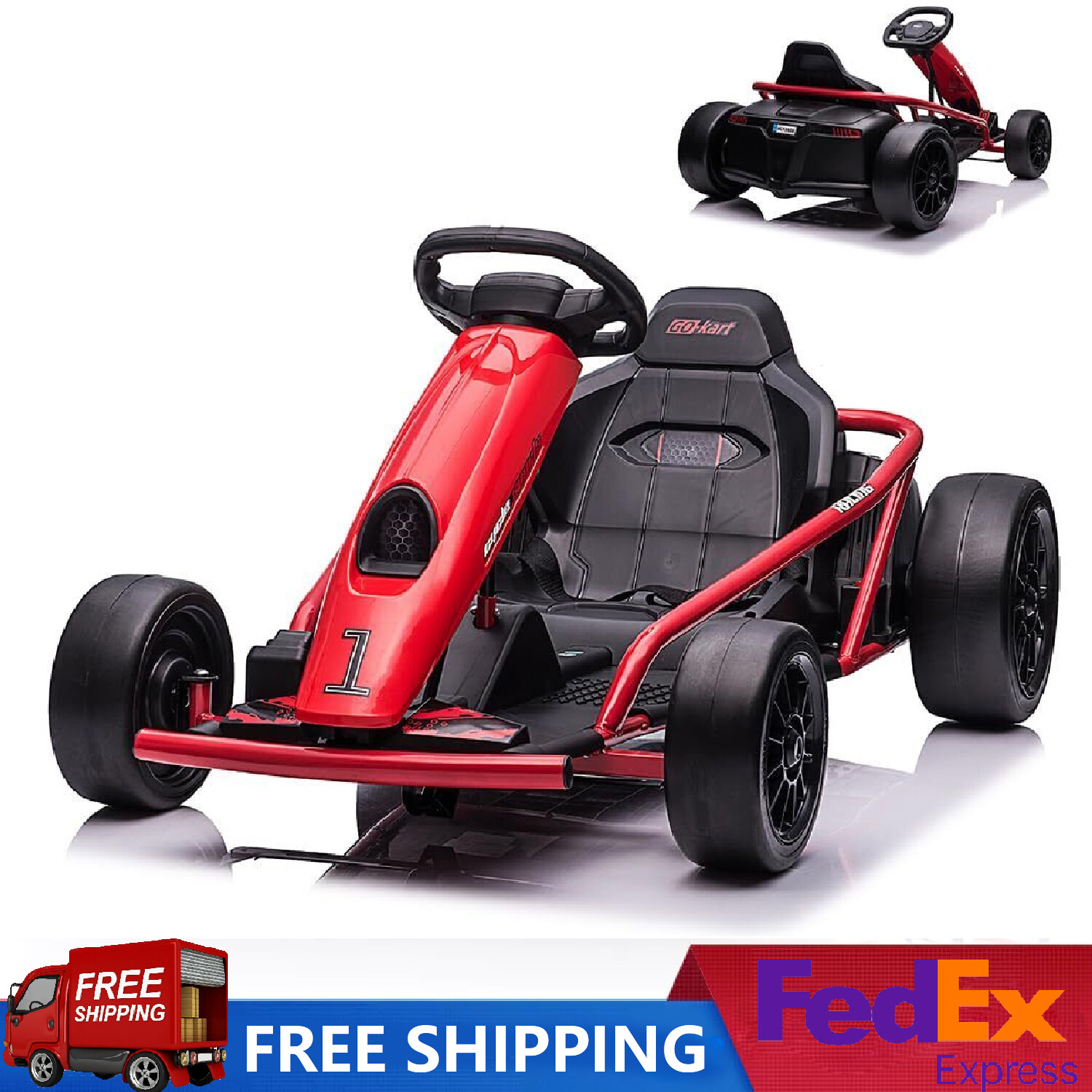 24V Electric Riding Go Kart for Kids 8MPH High Speed Drifting Car Ride Toy Gift