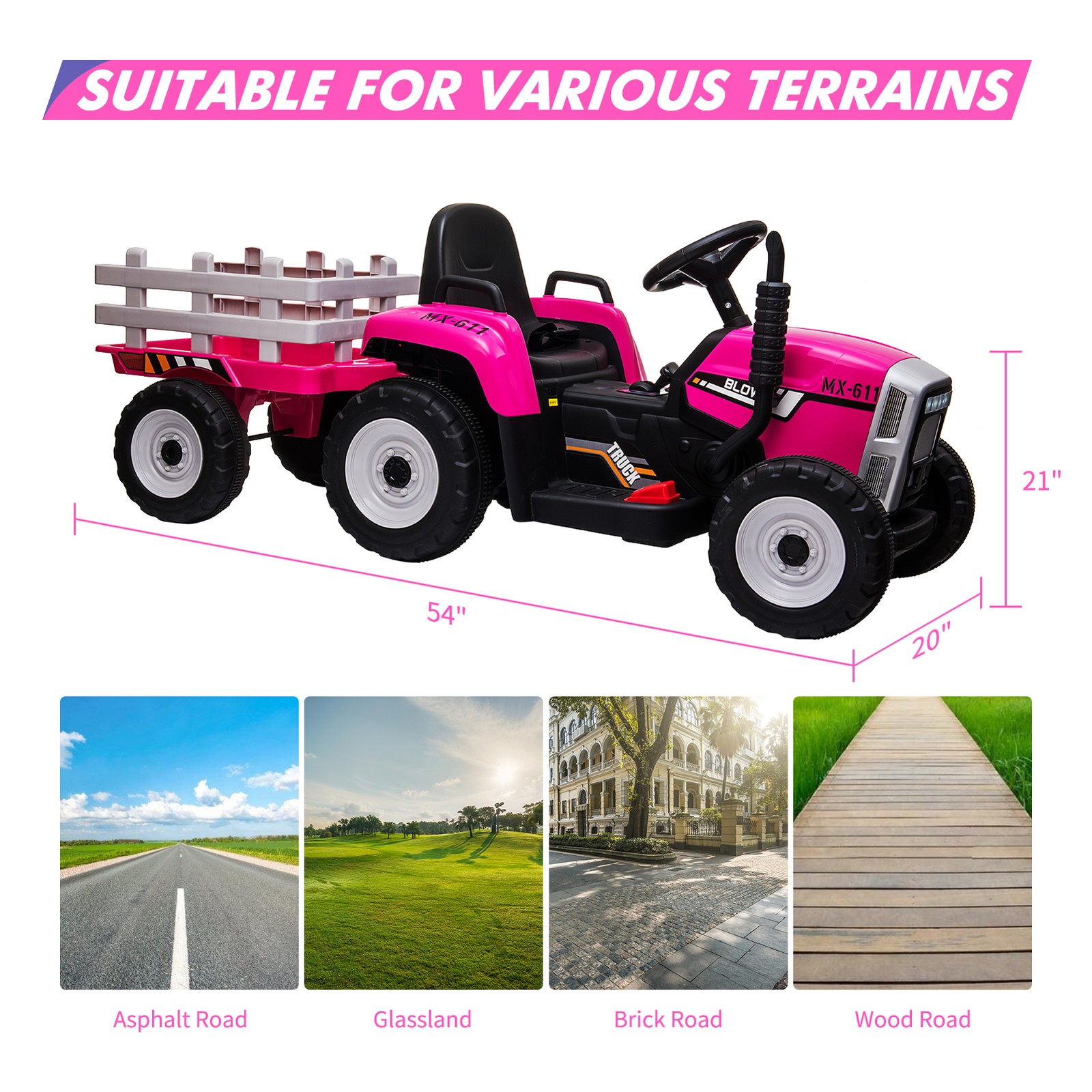 Battery‑Powered 12V Kids Tractor w/ Remote,25/35W Motor, LED, Educational Audio