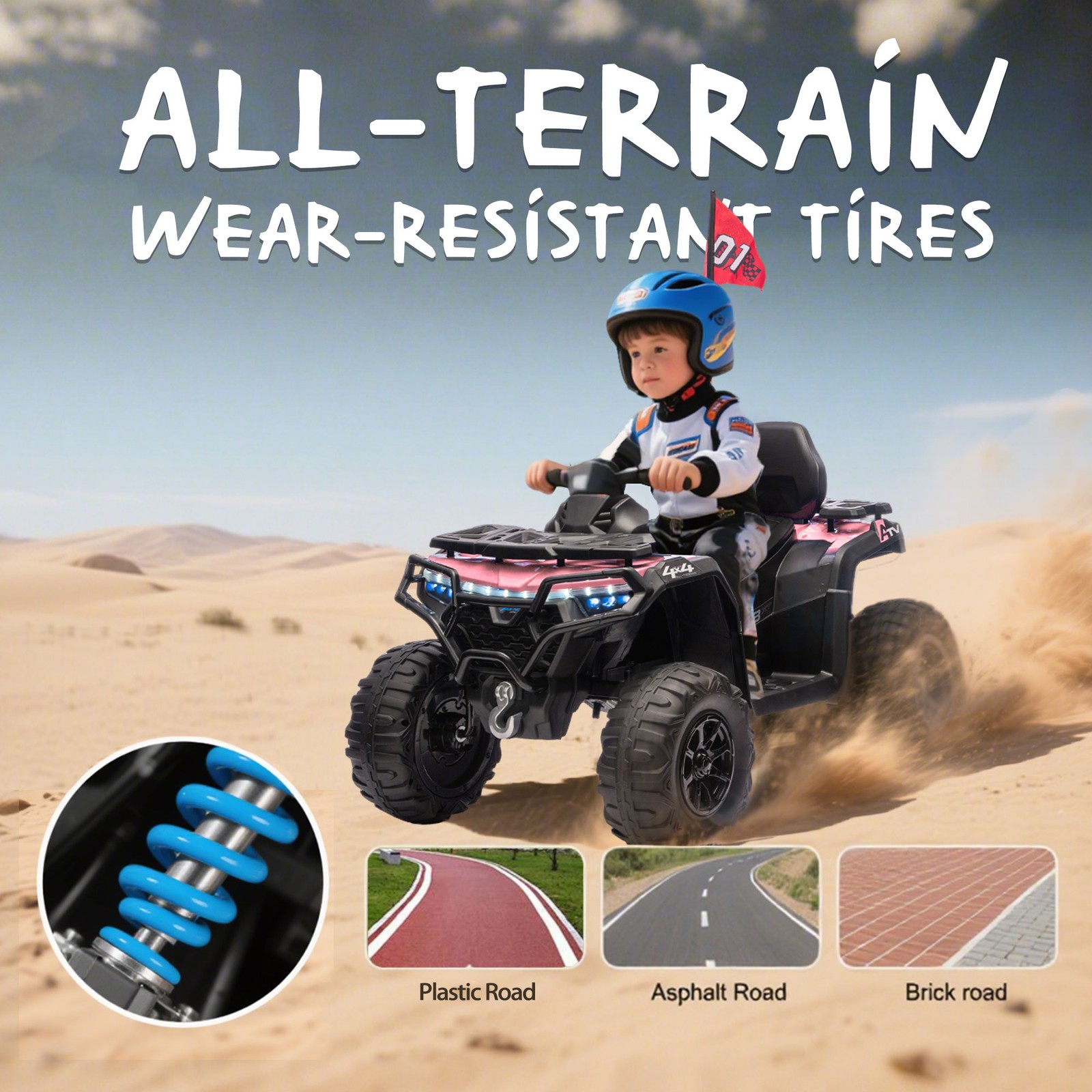 24V Kids Electric ATV 4 Wheeler Quad Car Off-Road Ride On Toy for Kids Aged 3-6