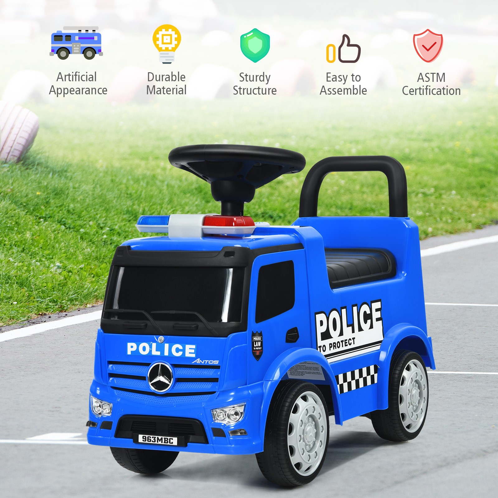 Honeyjoy Kids Ride On Push Police Car Licensed Mercedes Benz Push and Ride Racer
