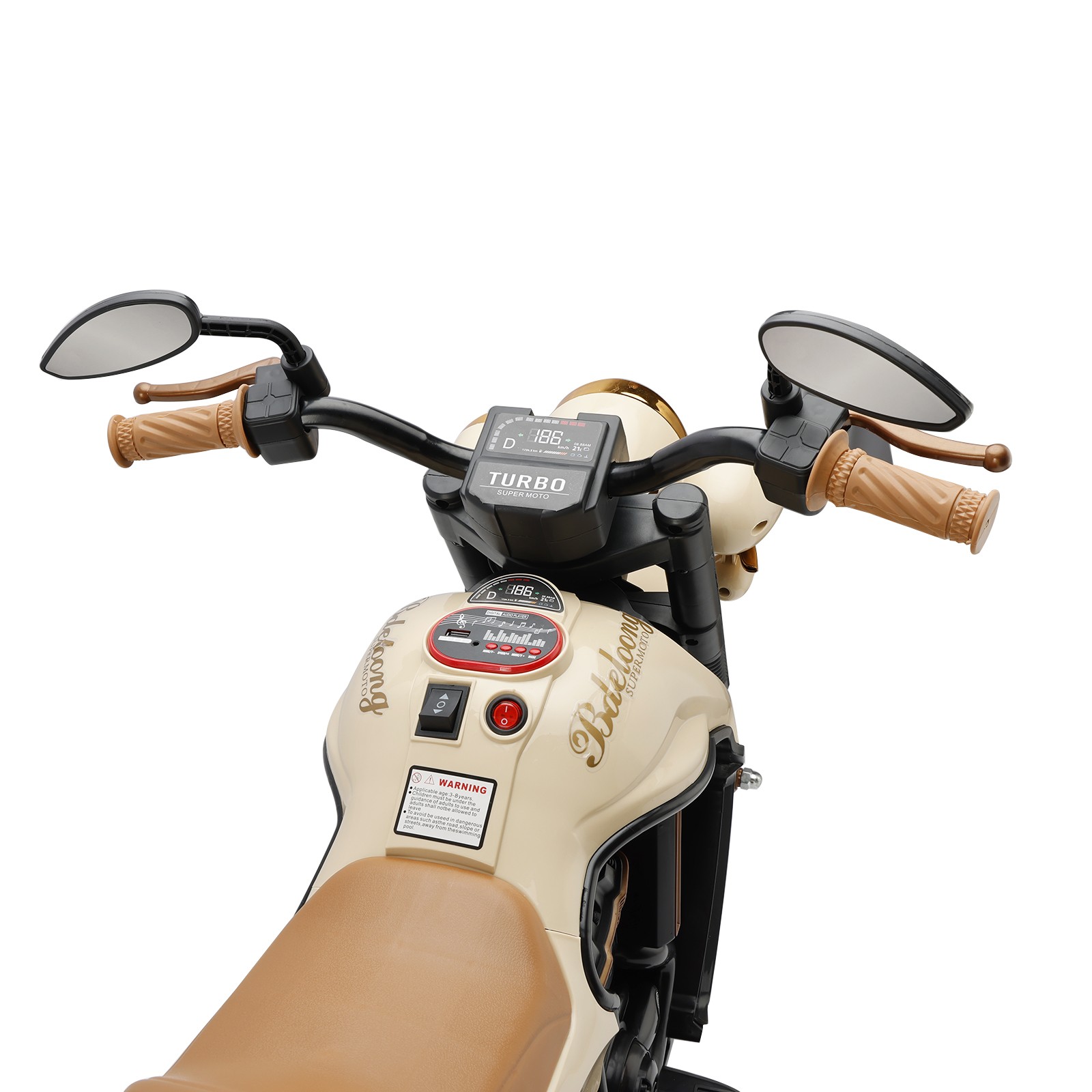 3 Wheel Kid Ride On Motorcycle Electric Dual Drive Toy Car With LED Light Brown