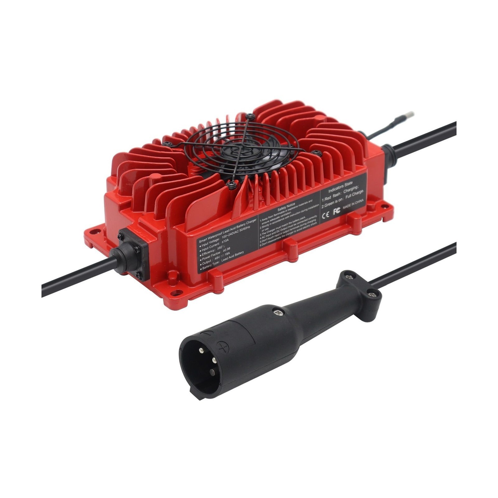 Golf Cart Battery Charger – 48V 18A – Fit Club Car w/ Round 3 Pin Plug – IP65