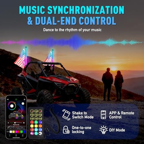 2PCS 3FT Fat Whip Lights UTV Whip Lights with Rocker Switch,High 3FT-2PCS