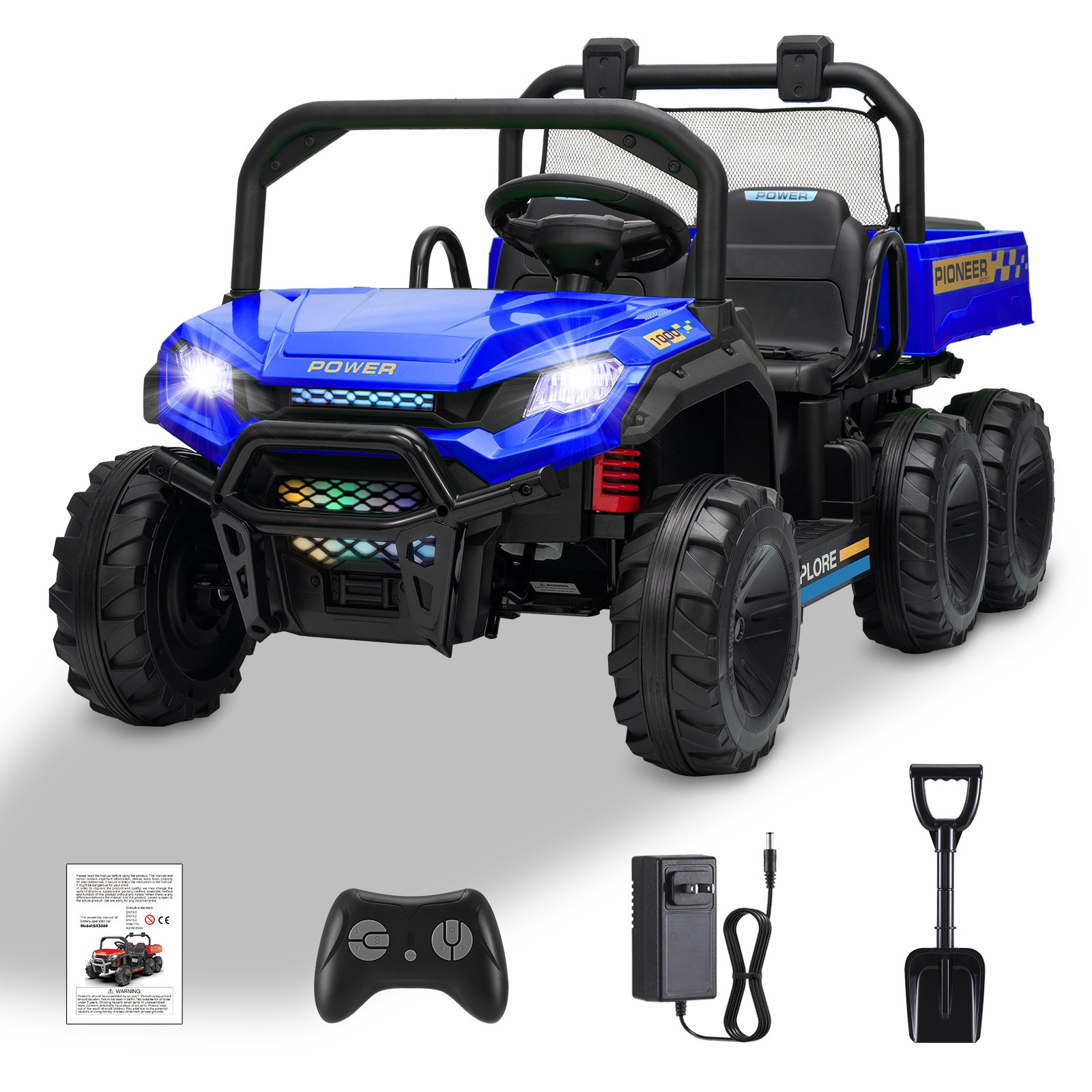 24V Kids Ride On Toys Dump Truck 2 Seater Battery Powered 4WD 6-Wheel Xmas Gift