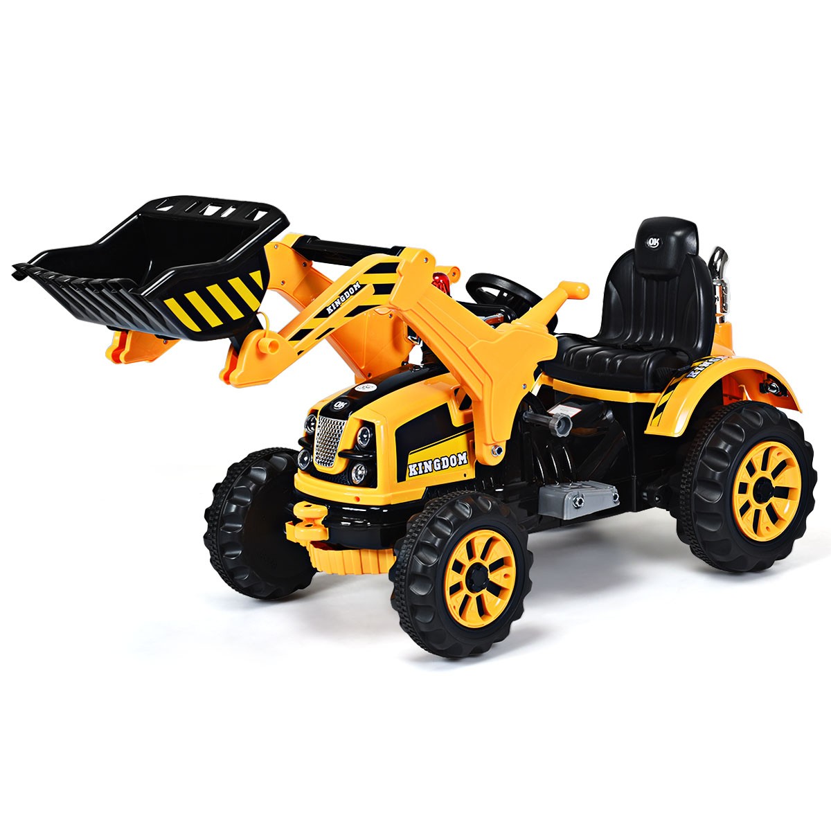12V Battery Powered Kids Ride On Excavator Truck With Front Loader Digger Yellow