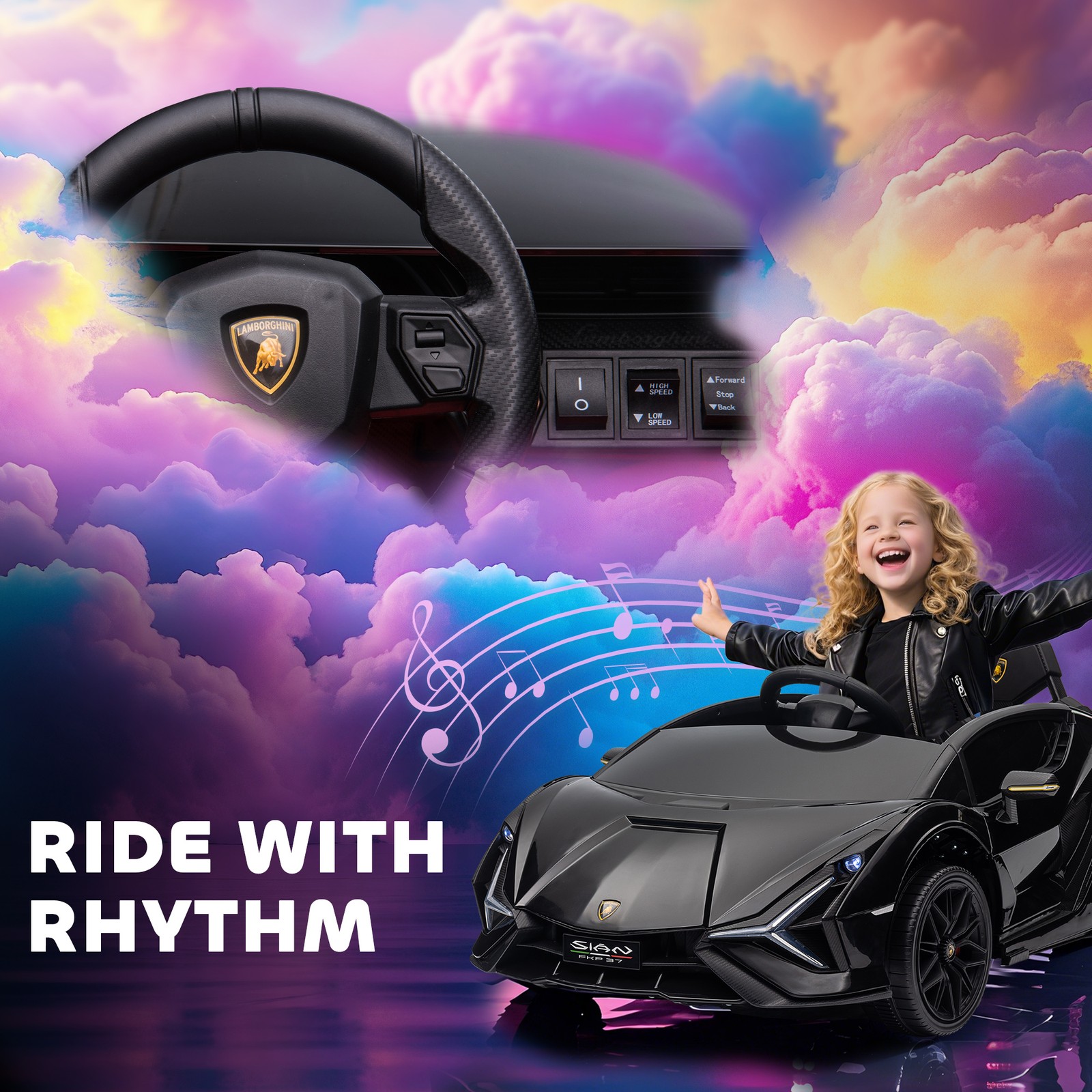 12V Lamborghini SIAN Licensed Electric Car for Kids, Black